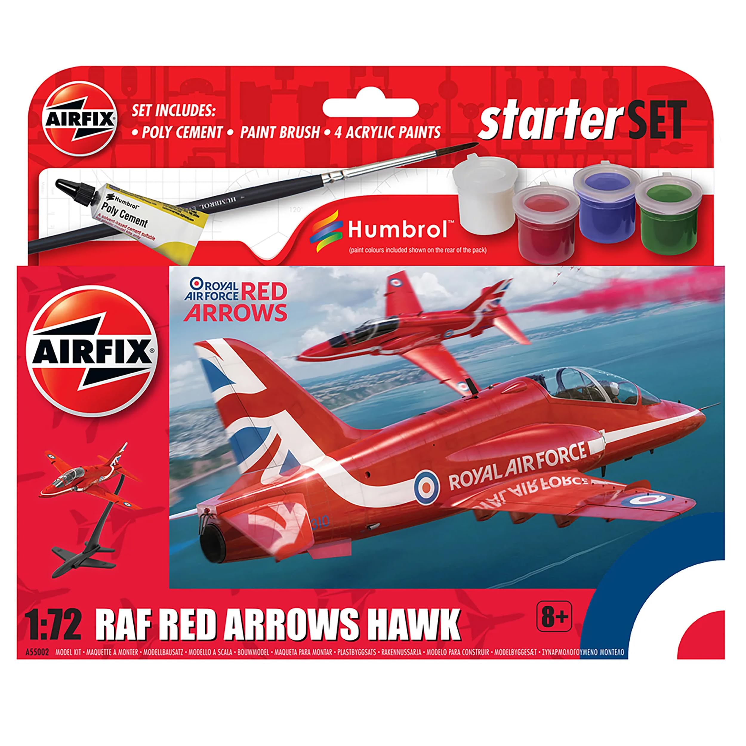 A55202B RAF Red Arrows Hawk Military Plastic Model Kit Gift Set (1:72 Scale)