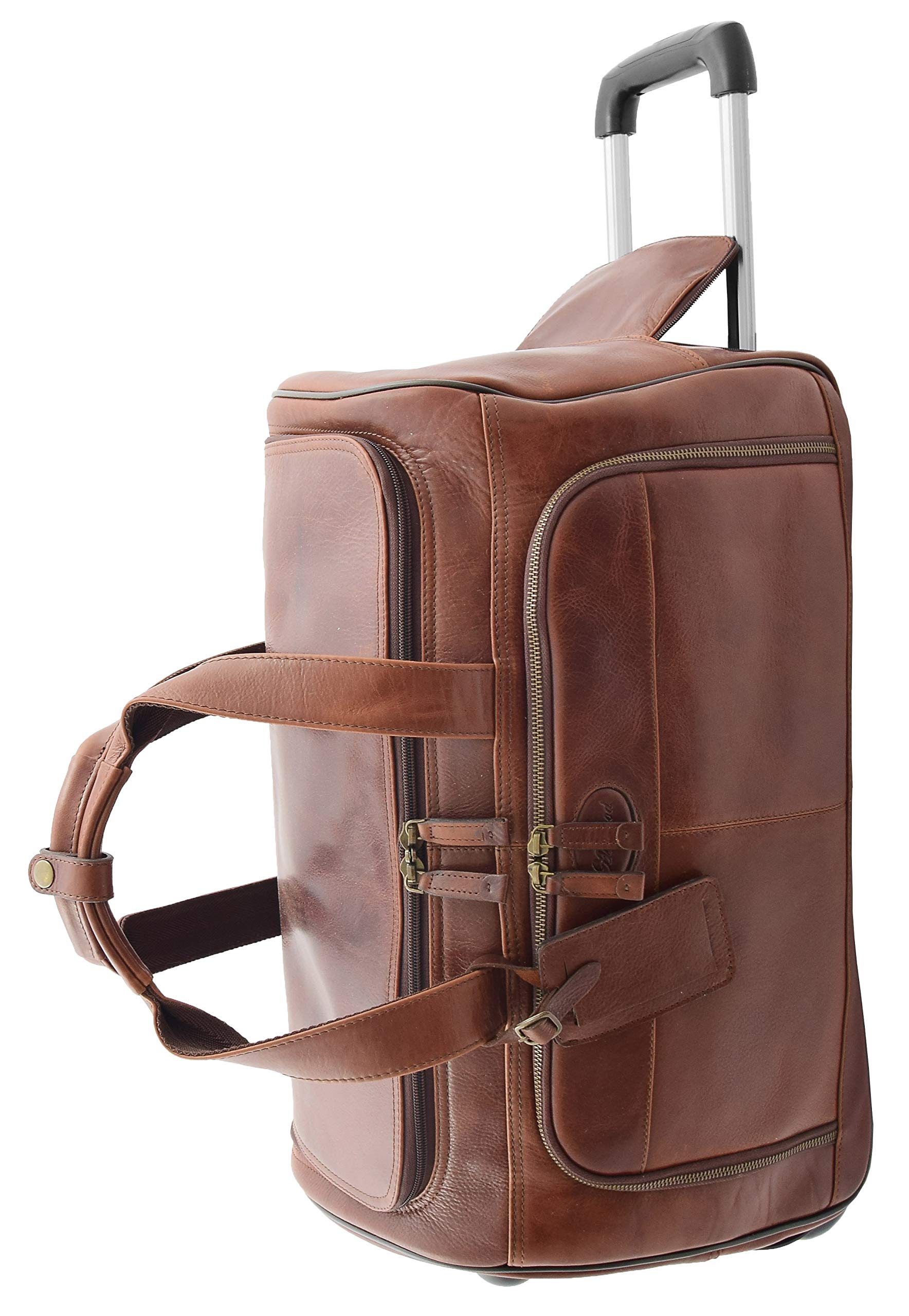 Cuero Real con Ruedas Bolsa Fin de Semana Durante la Noche Viajar Muletón Combrew Marrón