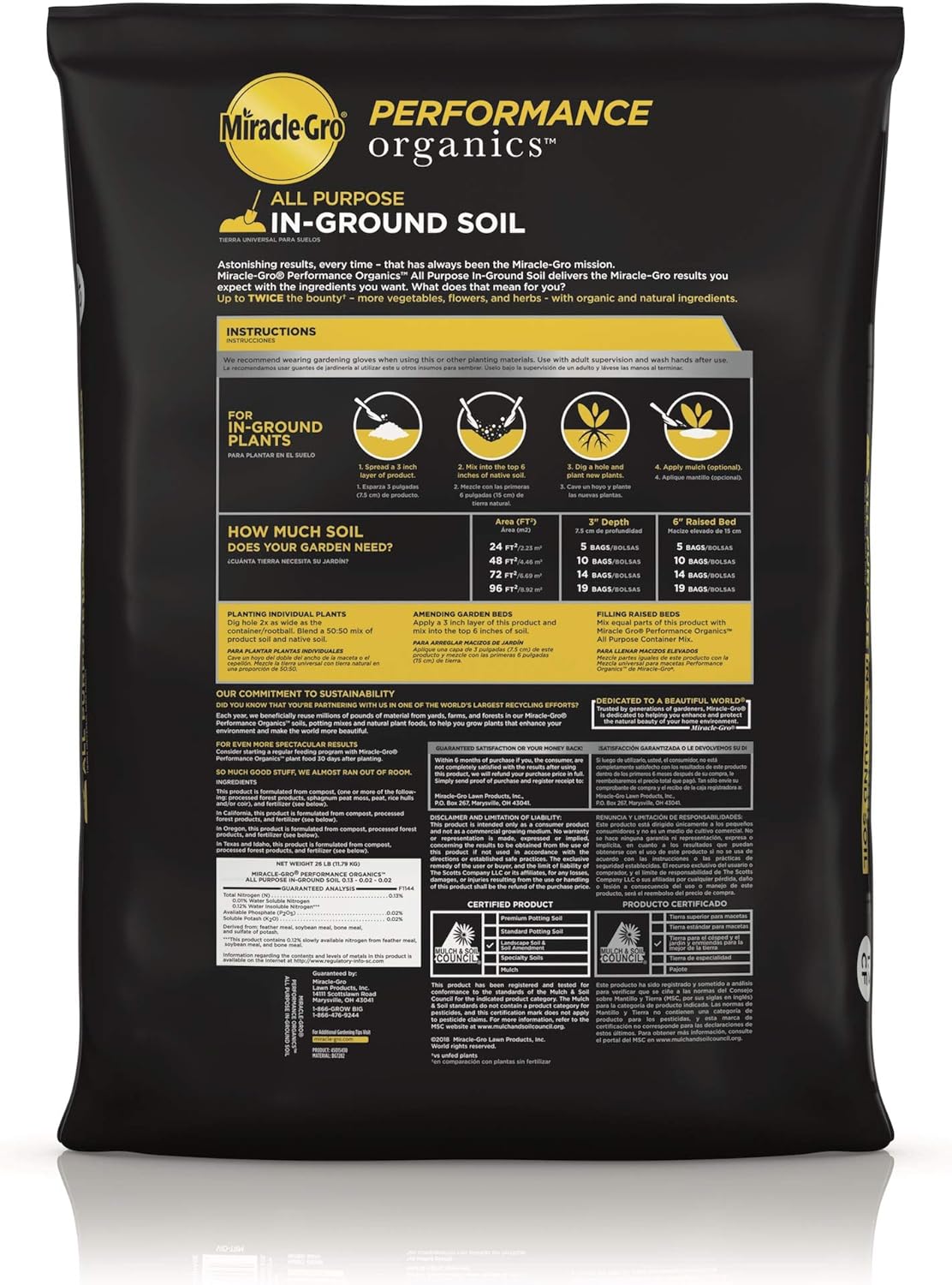 Miracle-Gro Performance Organics Raised Bed Mix - Organic and Natural Ingredients, Potting Soil Blended for Raised Bed Gardening, Grow More Vegetables, Flowers and Herbs (vs unfed plants), 1.3 cu. ft. : Patio, Lawn & Garden