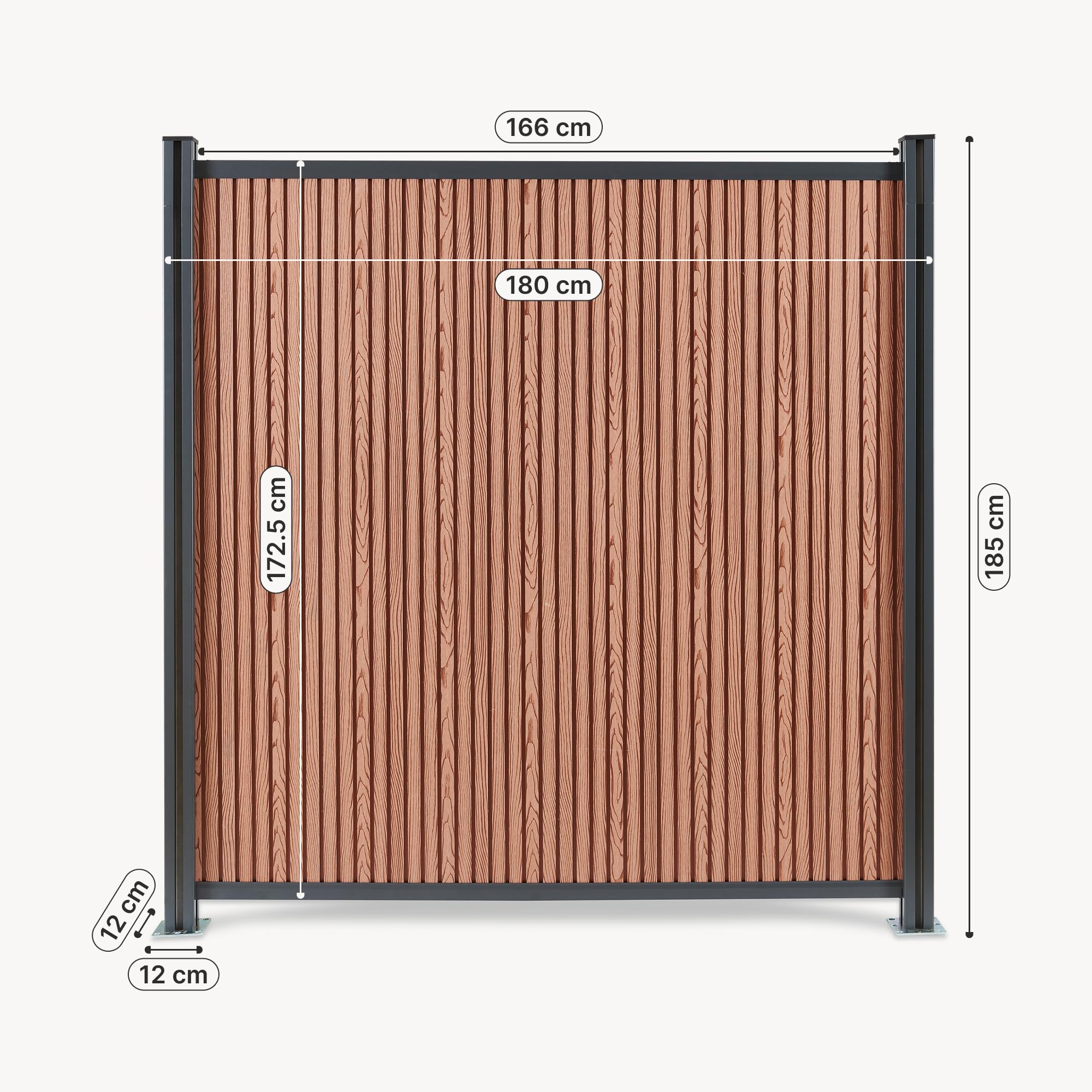 NEU.HOLZ Startermodul Grassano 185 x 180 cm mit 2 Pfosten Braun | Gartenzaun, WPC, Sichtschutzzaun, Lamellenzaun, Zaunelemente, witterungsbeständig, Windschutz