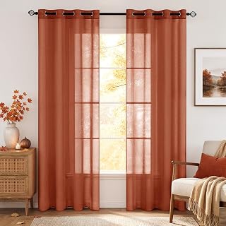 MIULEE Fall Terracotta Sheer Curtains Linen Textured Panels 54X96 Inches