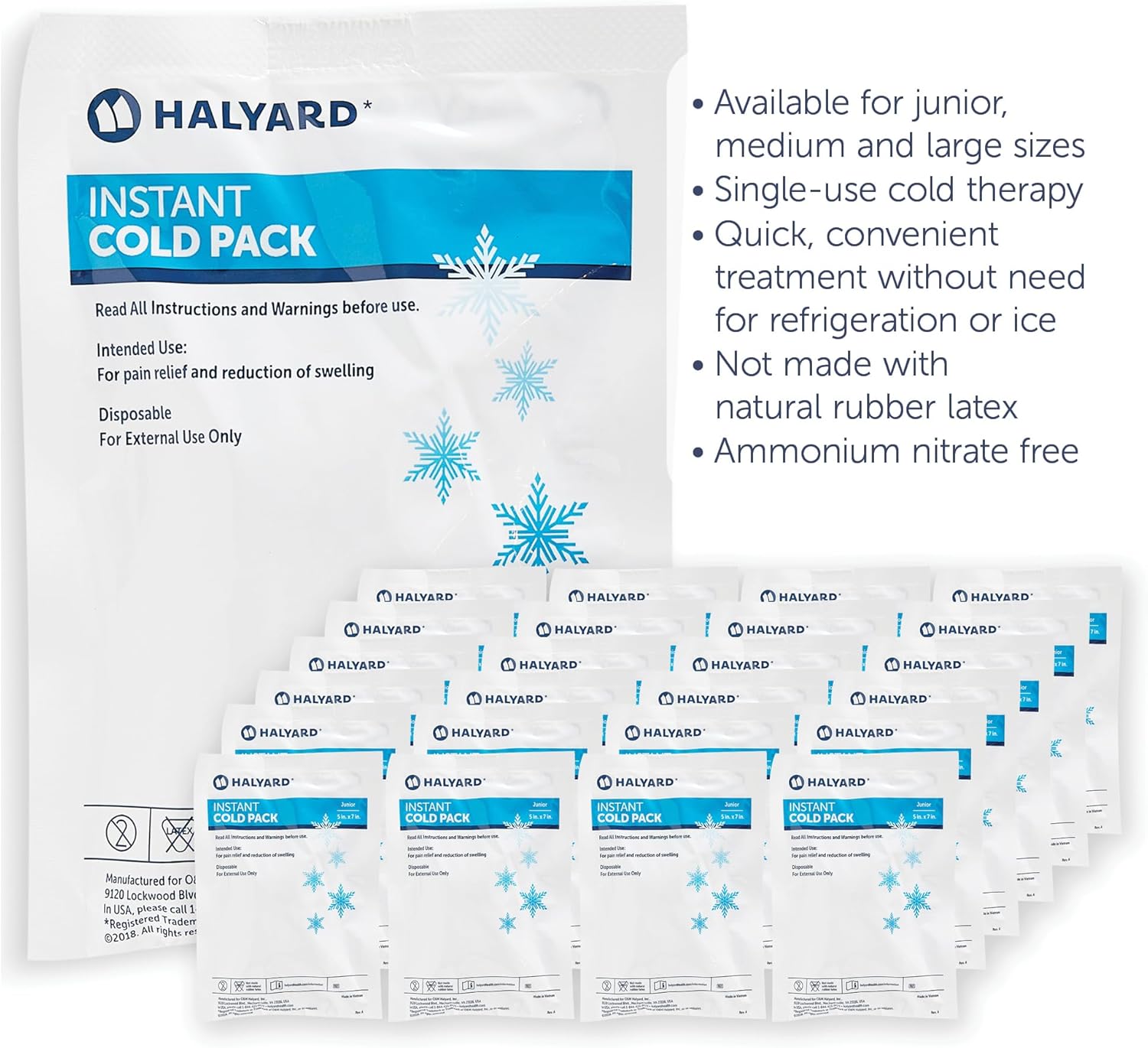 HALYARD Instant Cold Pack Disposable Cold Compress Ice Packs w/Flocking for Swelling Injuries Toothaches Sprains Strains 6 x 9 Inches, 24 Packs Per Case - 51788 - Image 3