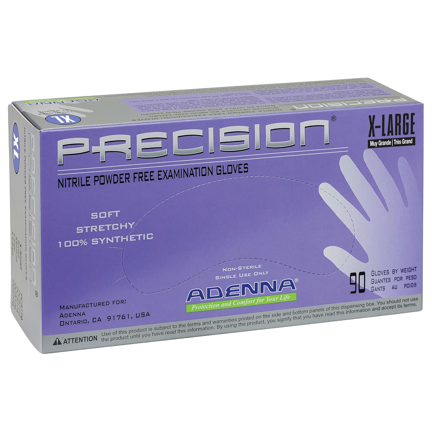Adenna - PCS778 Precision 4 mil Nitrile Powder Free Exam Gloves (Violet, X-Large) - Pack of 10, Count 900