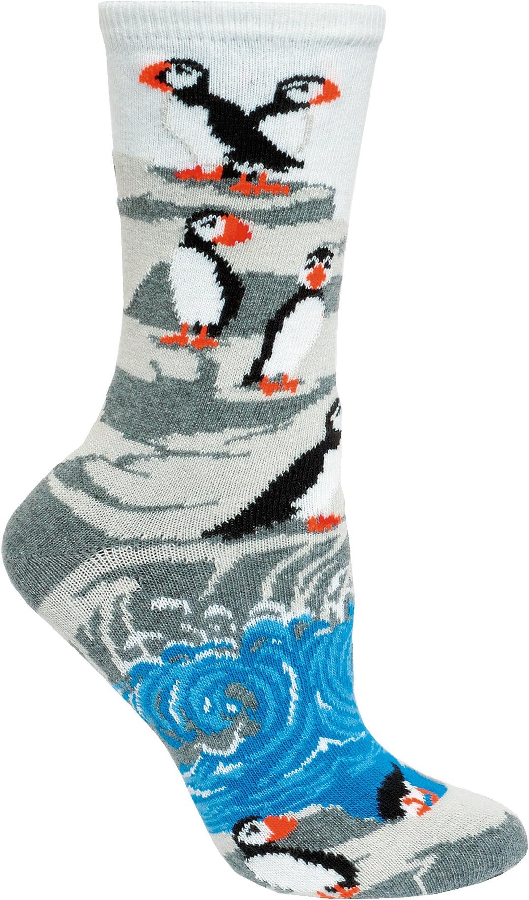 Wheel House Designs Penguins Puffin on the Rocks Blue Large Cotton Socks