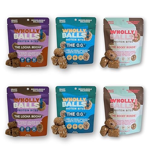 Wholly Balls Protein Bites - Bocadillo saludable a base de plantas - Bolas energéticas altas en proteínas, bajas en azúcar, sin gluten (paquete de