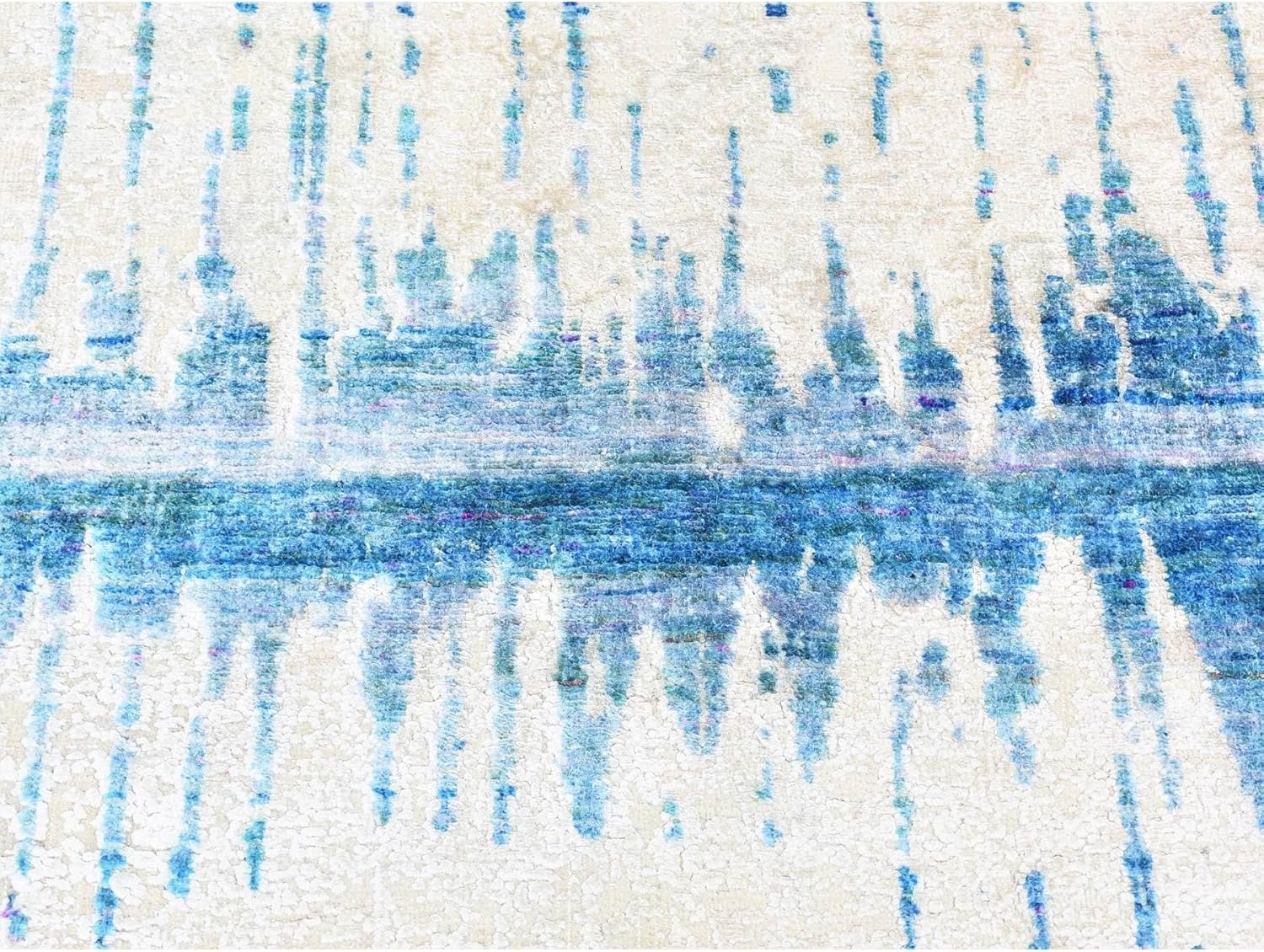 Ivory The Cardiac Design Sari Silk with Textured Wool Hand Knotted Wide Runner Oriental Rug (3'x10'1")
