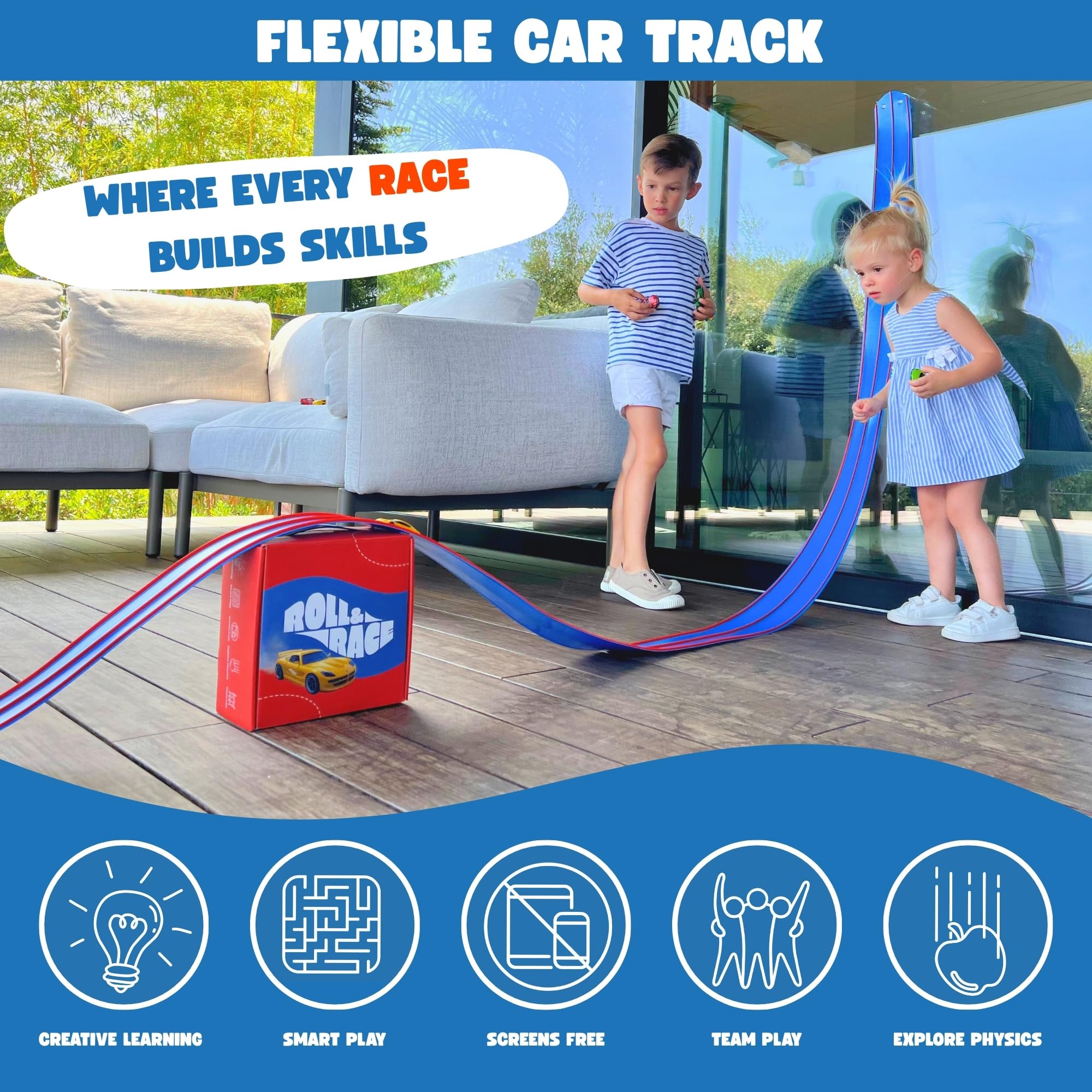 Roll&Race Flexible Car Track 400cm - Made in Europe - Flexi Race Track for Kids - Toy Car Track Set - Long Car Tracks Boys & Girls - Image 2