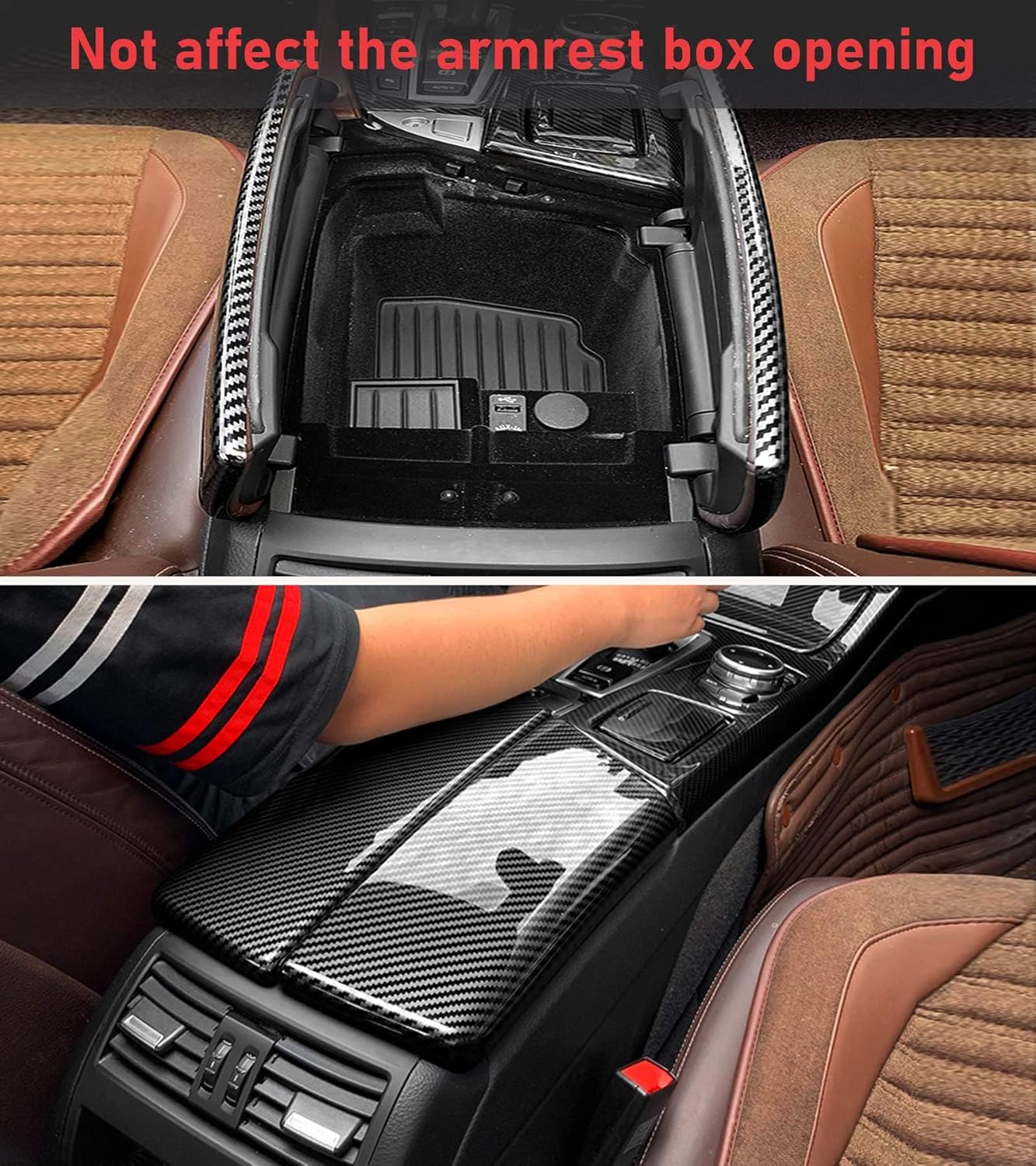 TTCR-II Compatible with BMW 5 Series Console Cover 2011-2016, 2 PCs Center Console Covers for BMW 5 Series F10 F11 520i 528i 530i 535d 535i 550i (Stick-on Installation and Not Real Carbon Fiber)