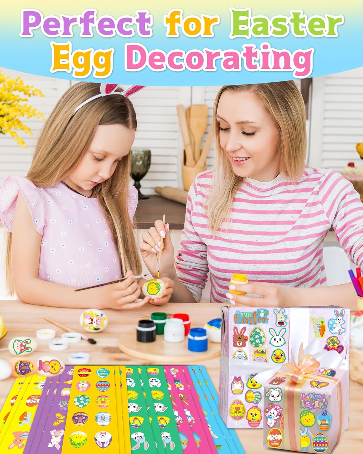 1260 PCS Easter Stickers for Kids, 100 Sheets Egg Decorating Fillers Bunny Stickers, Party Favors Activities Crafts Gifts Toddlers Easter Basket Stuffers for Kids Boys Girls Goodie Bags
