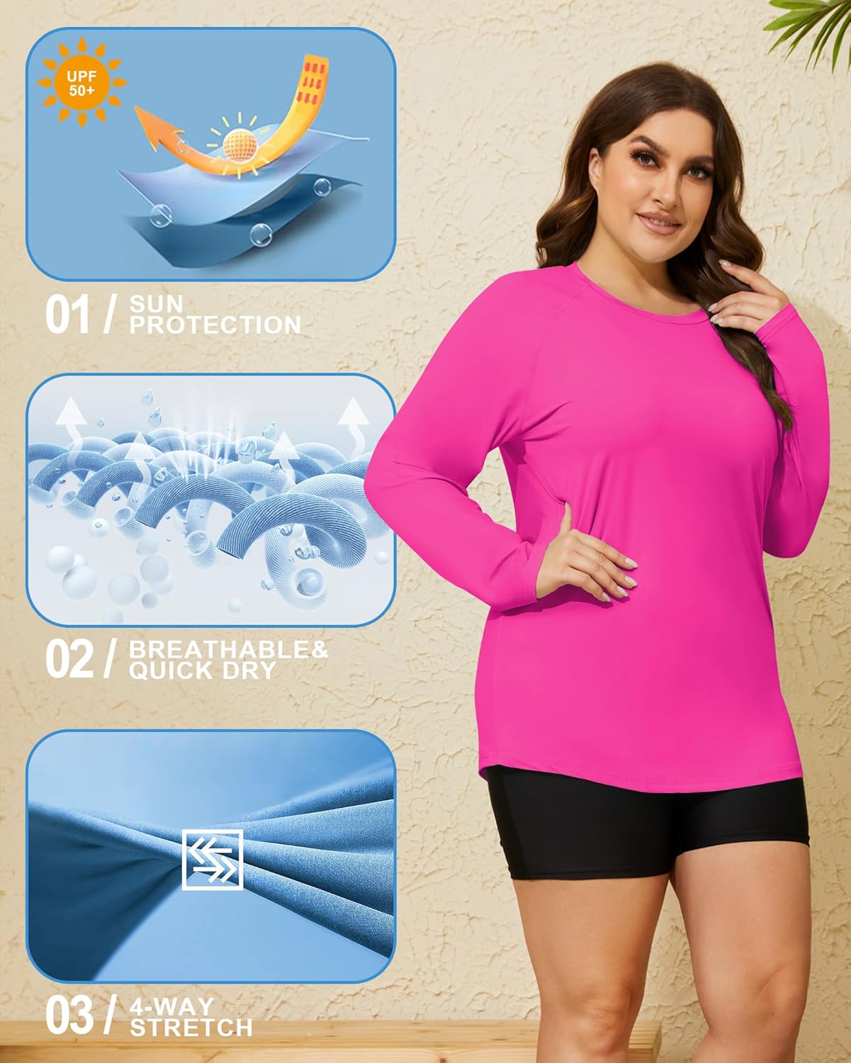 COOTRY Women's Plus Size Sun Shirts UPF 50+ UV Protection Long Sleeve Rash Guard Quick Dry Workout Hiking Fishing Swim Shirt - Image 3