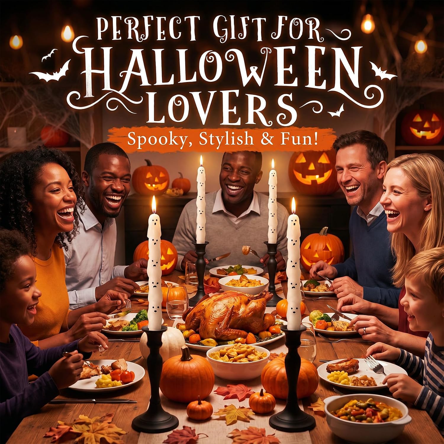 Lyrow 6 Pack Halloween Ghost Taper Candles, Ghost Candlestick Table Decor