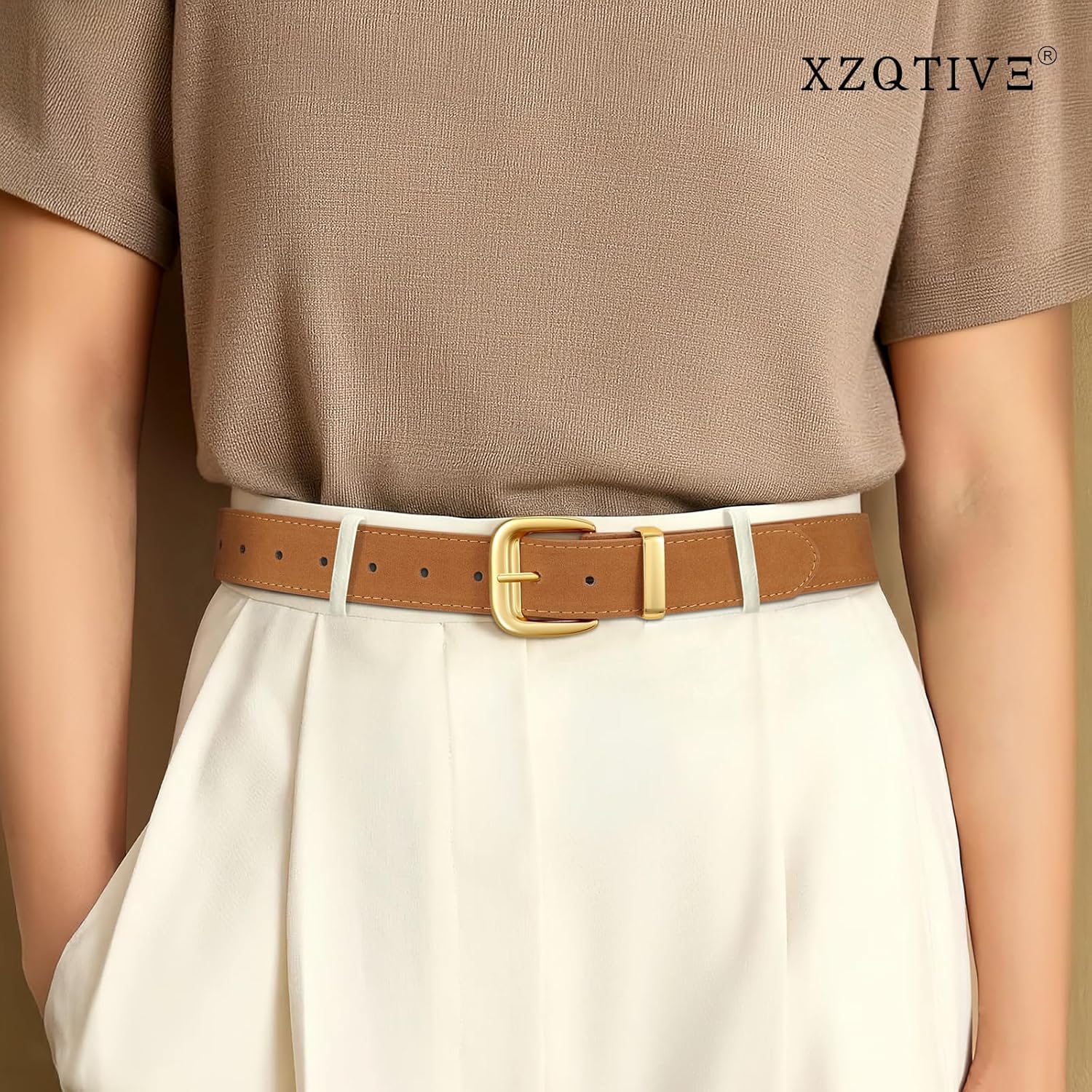 XZQTIVE Women Suede Belt for Jeans Dresses Fashion Retro Gold Buckle Ladies Waist Belts - Image 3