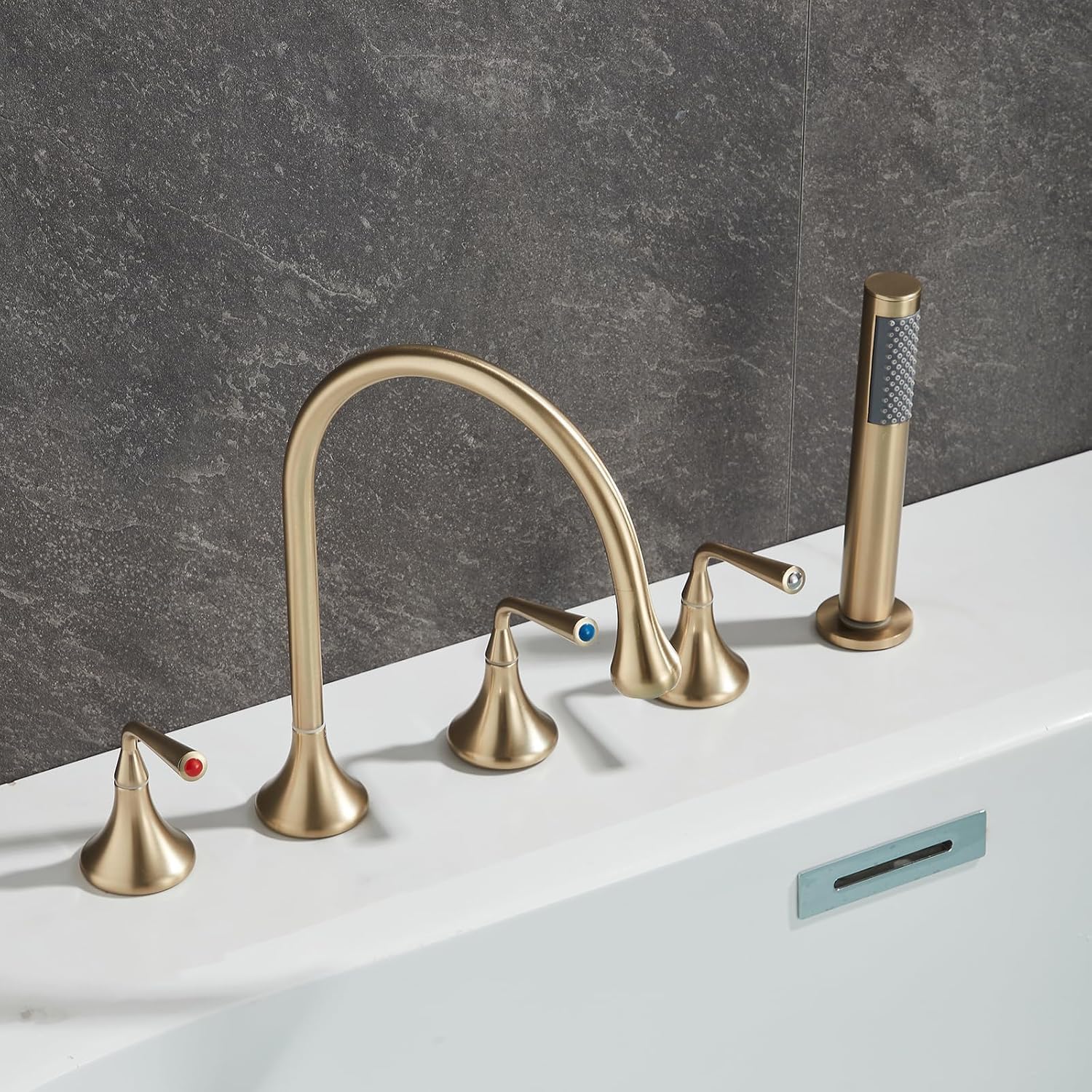 KUNYOS Bathtub Faucets 5 Hole Tub Rim Faucet Faucet Shower Bathtub 360° Swivel Spout Mixer Tap Shower With Hand Shower Shower Two Handles