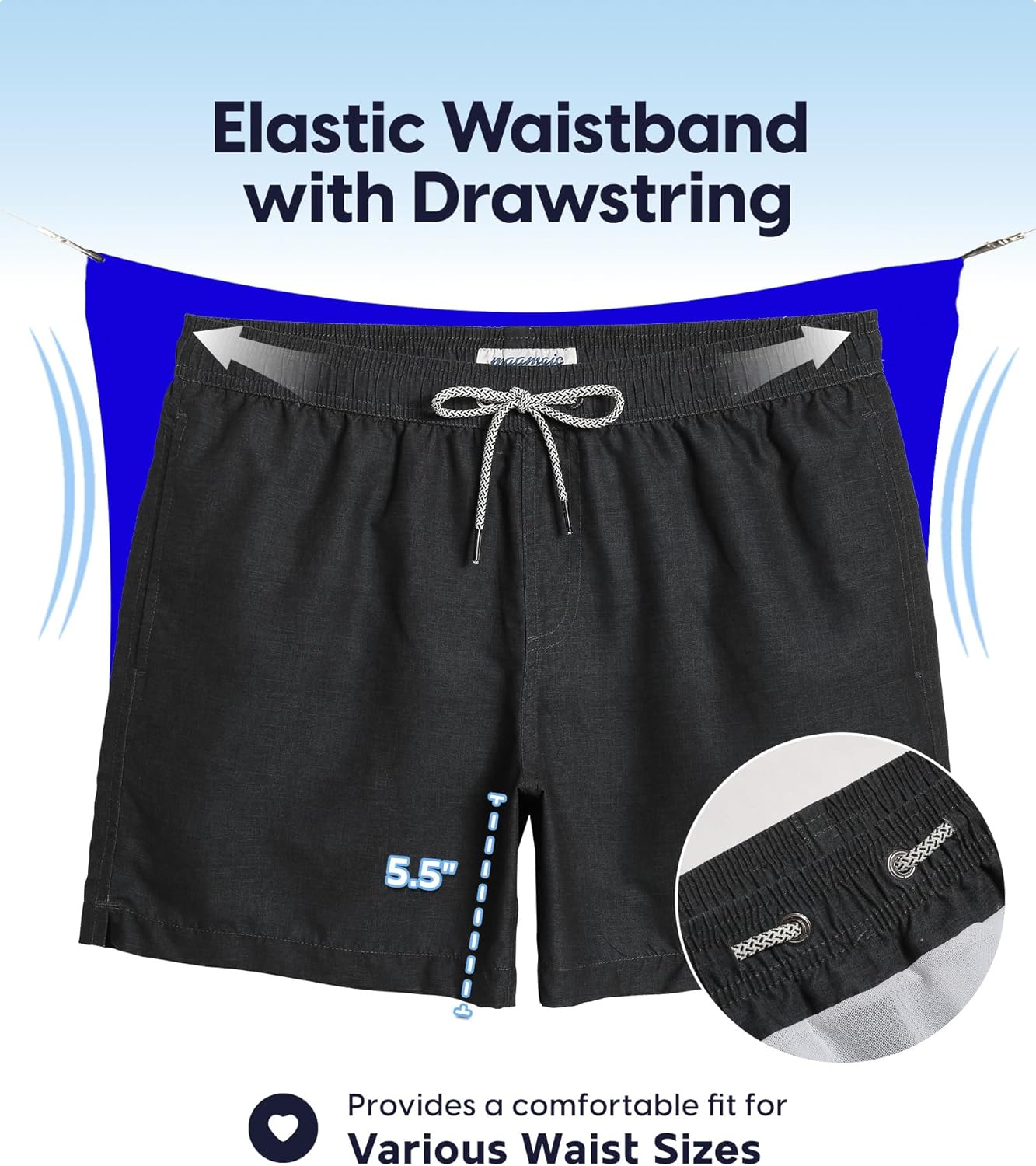maamgic Mens Swim Trunks 5 Inch with Mesh Lining, Quick Dry Mens Bathing Suit, Swim Shorts for Swimming and Beach