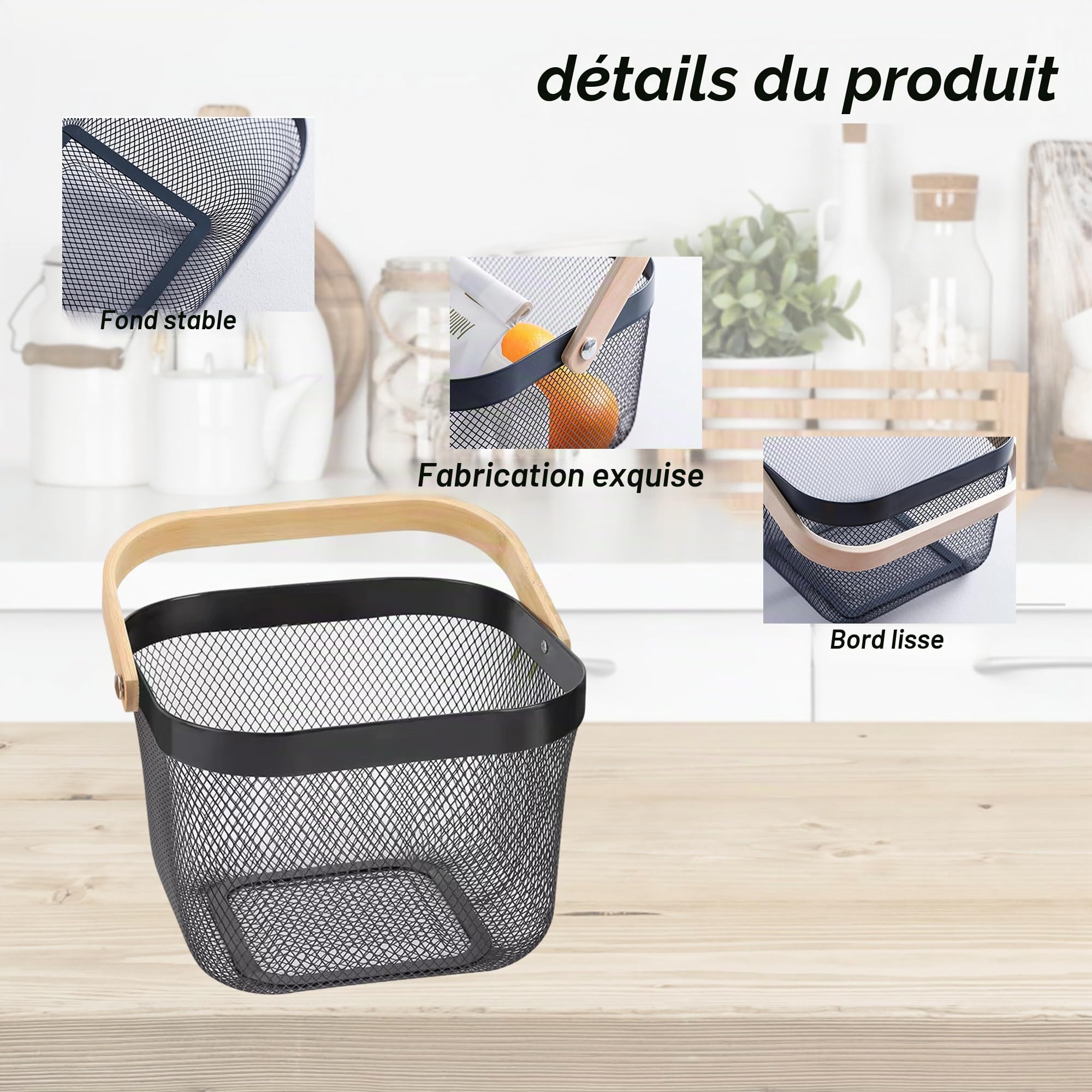 Lot de 2 paniers de récolte de jardin, paniers de pique-nique avec maille métallique durable et poignée en bambou, parfaits pour le shopping, le jardinage, les pique-niques et l'organisation