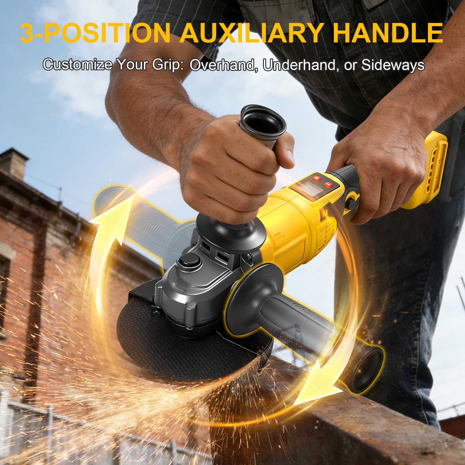 Amoladora angular inalámbrica 2 en 1 de 125 mm y sierra circular para Dewalt 20 V máximo (sin batería), rotación de 180° e inclinación de 45°, 3 velocidades 9300 rpm, sin escobillas con pantalla LED