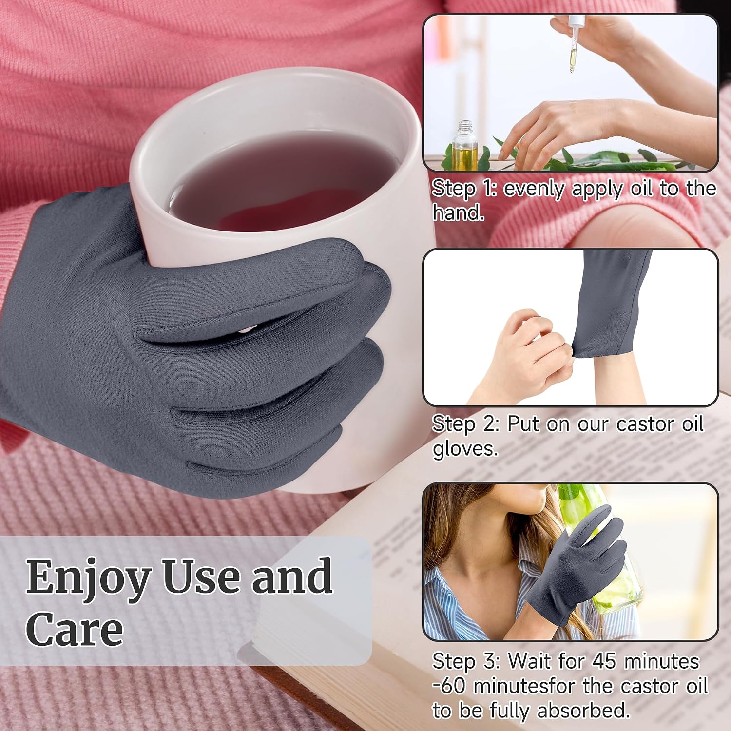 2 Pcs Castor Oil Pack Wrap for Hands, Organic Castor Oil Wrap Castor Oil Gloves for Wrist Arthritis and Carpal Tunnel(Oil Not Include)