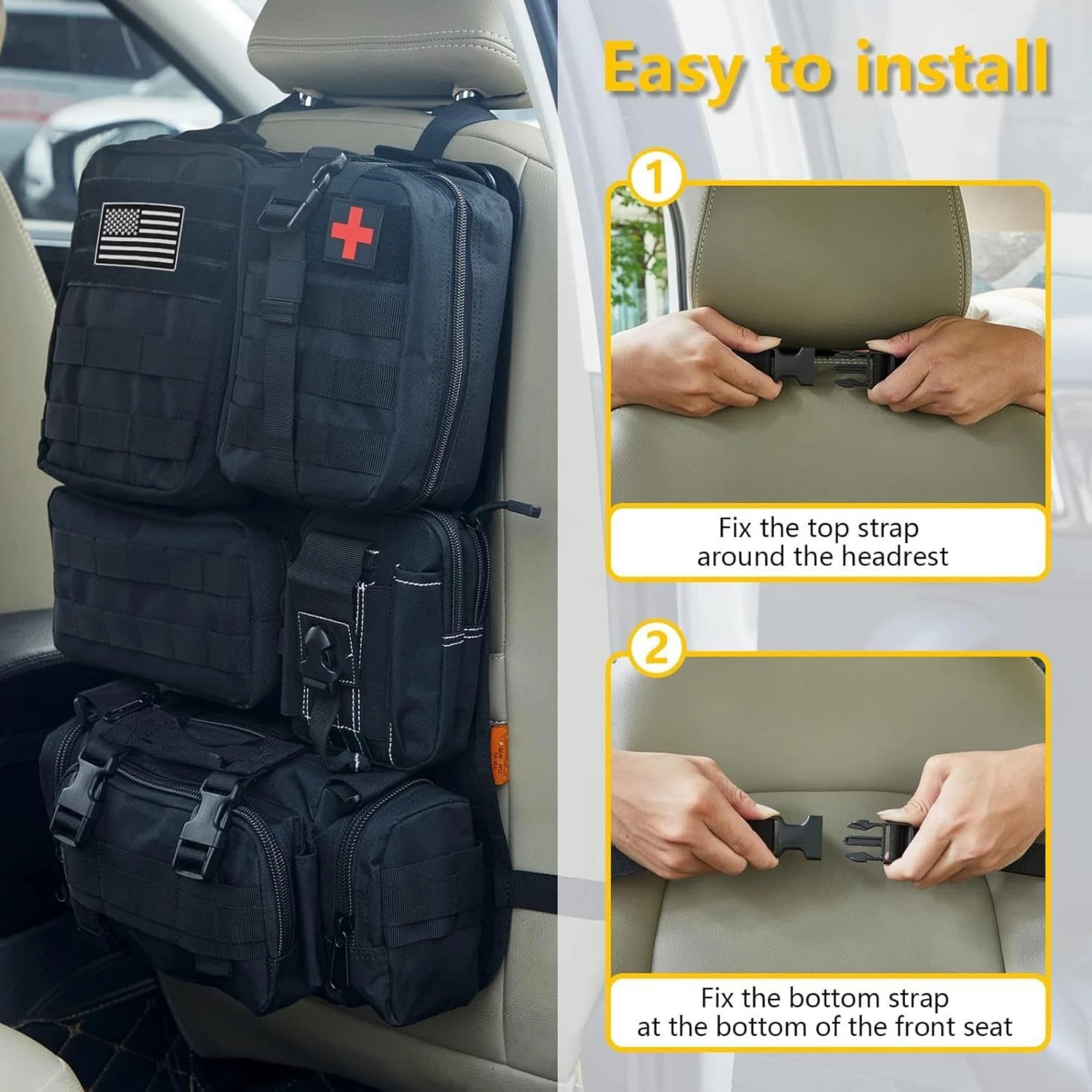 Redes de almacenaje para Coche Bolsa Colgante Asiento Trasero Organizador Tácticos Almacenamiento Exteriores Caza Y Conducción Autónoma Clasificada Red Maletero Coche(Negro)