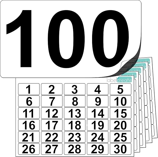 Premium Plastic Number Stickers 1 to 100 (+ 20 Blank Spares). Ultra Durable Label Stock. Suitable for Outdoor Use. 100% Waterproof. Free UK Delivery.