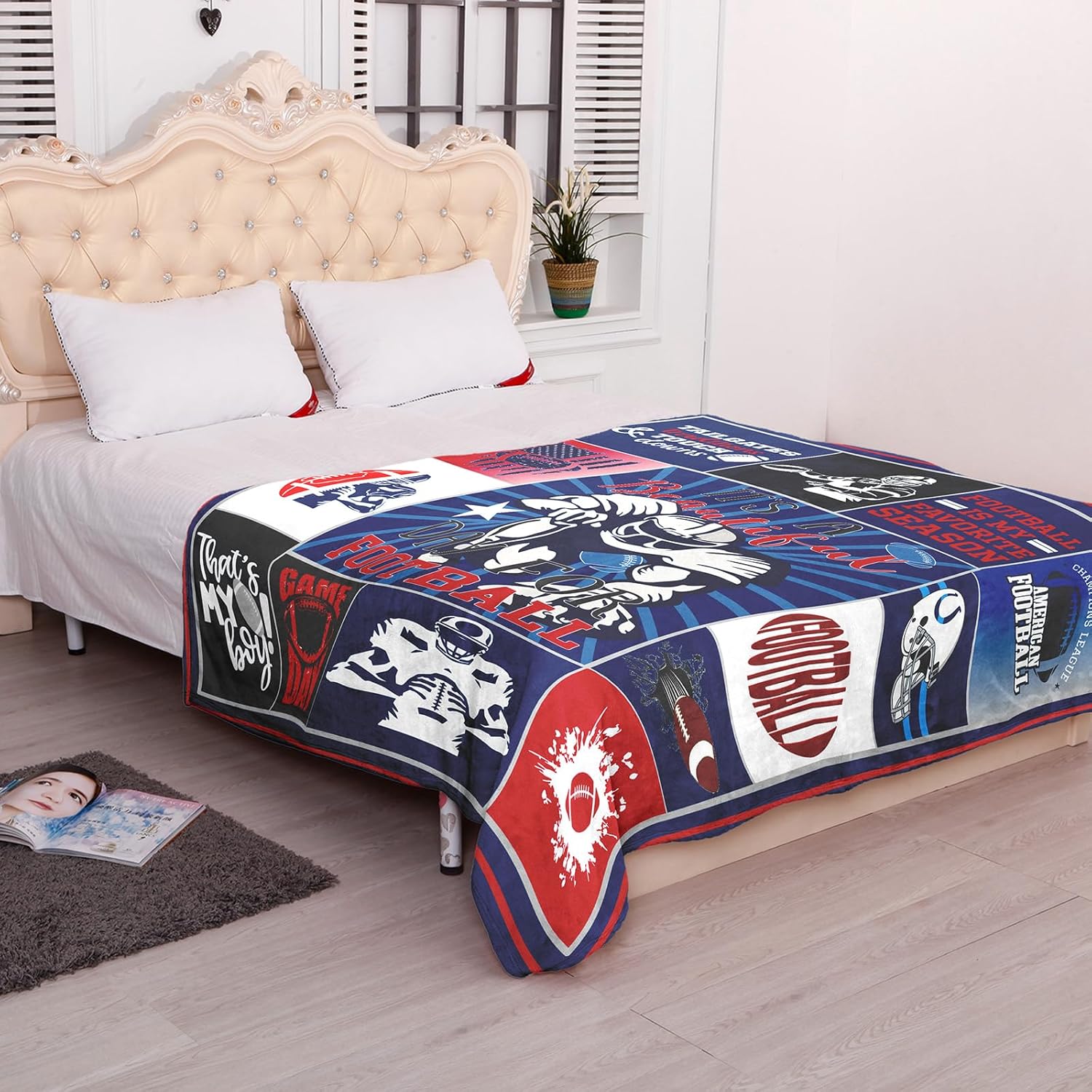 50" x 40" New Football Flannel Throw Blanket, Sport Theme Patr Blanket for Kids Boys Girls, Rugby Game Plush Blanket Ball Games Throw All Seasons Warm Cozy for Sofa Chairs Bed Home Fans Men Gift 2 - Image 9