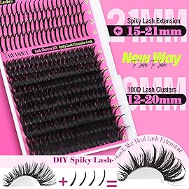 Yawamica Lash Clusters Kit with Spikes DIY Spiky Eyelash Extension Wispy Eyelash Clusters 12-20mm with 15-21mm Lash Spikes D Curl Individual Lashes DIY Lash Extension Kit with Bond and Seal Tweezers