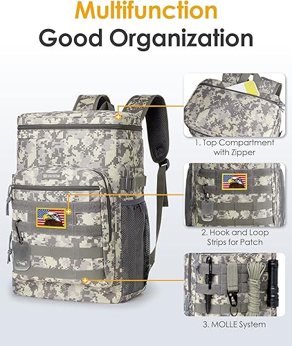 Miniatura 6 de TACTICISM Mochila térmica de 38 latas, mochila táctica de almuerzo para hombres de trabajo, mochila térmica suave Molle aislada, impermeable, a