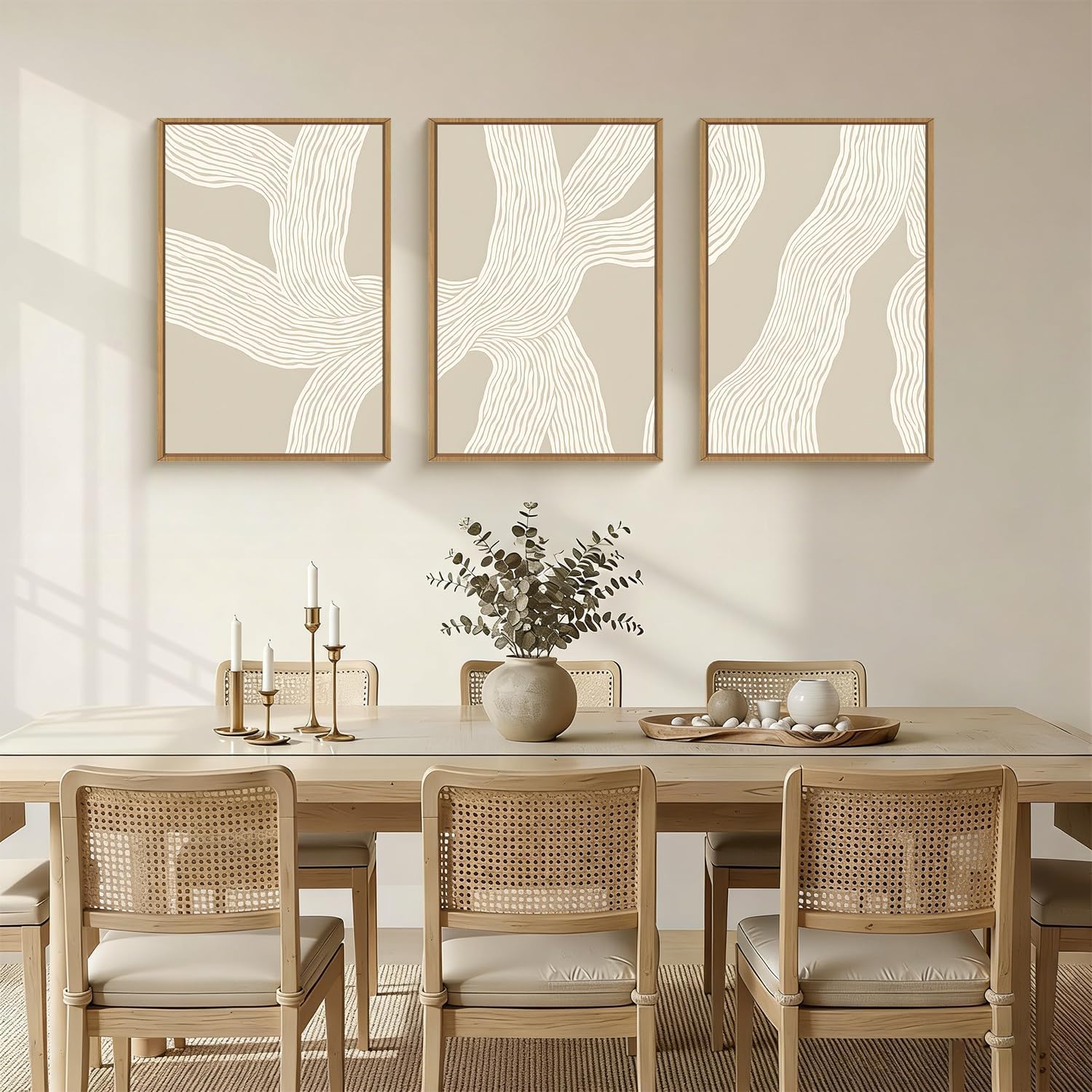 HPNIUB Large Abstract Beige Framed Canvas Prints Wall Art Set,Neutral Minimalist Lines Wall Decor,Modern Textured Artwork for Living Room, Bedroom,Dining Room, Office, Bathroom Decor-24 x36 x3