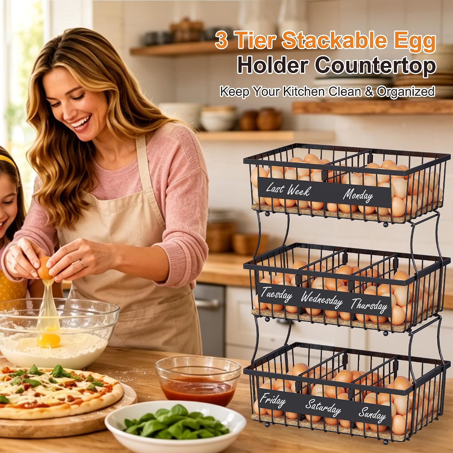 Egg Holder Countertop with Coco Coir Liner & 5 Dividers for Egg Storage image 3