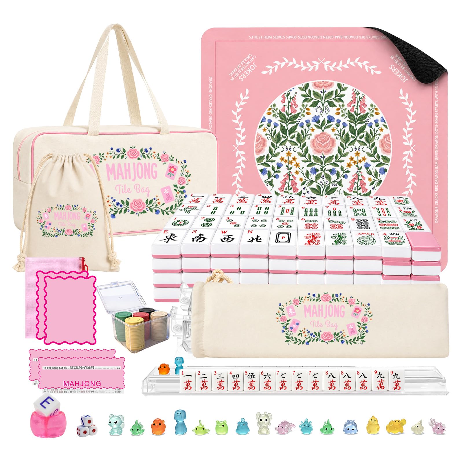 LYDZTION Set completo di 166 piastrelle americane Mahjong con tappetino per la riduzione del rumore, 4 rack con pusher, lettore di linee Mahjong Shuffler carte, dadi, patatine, sacchetti di