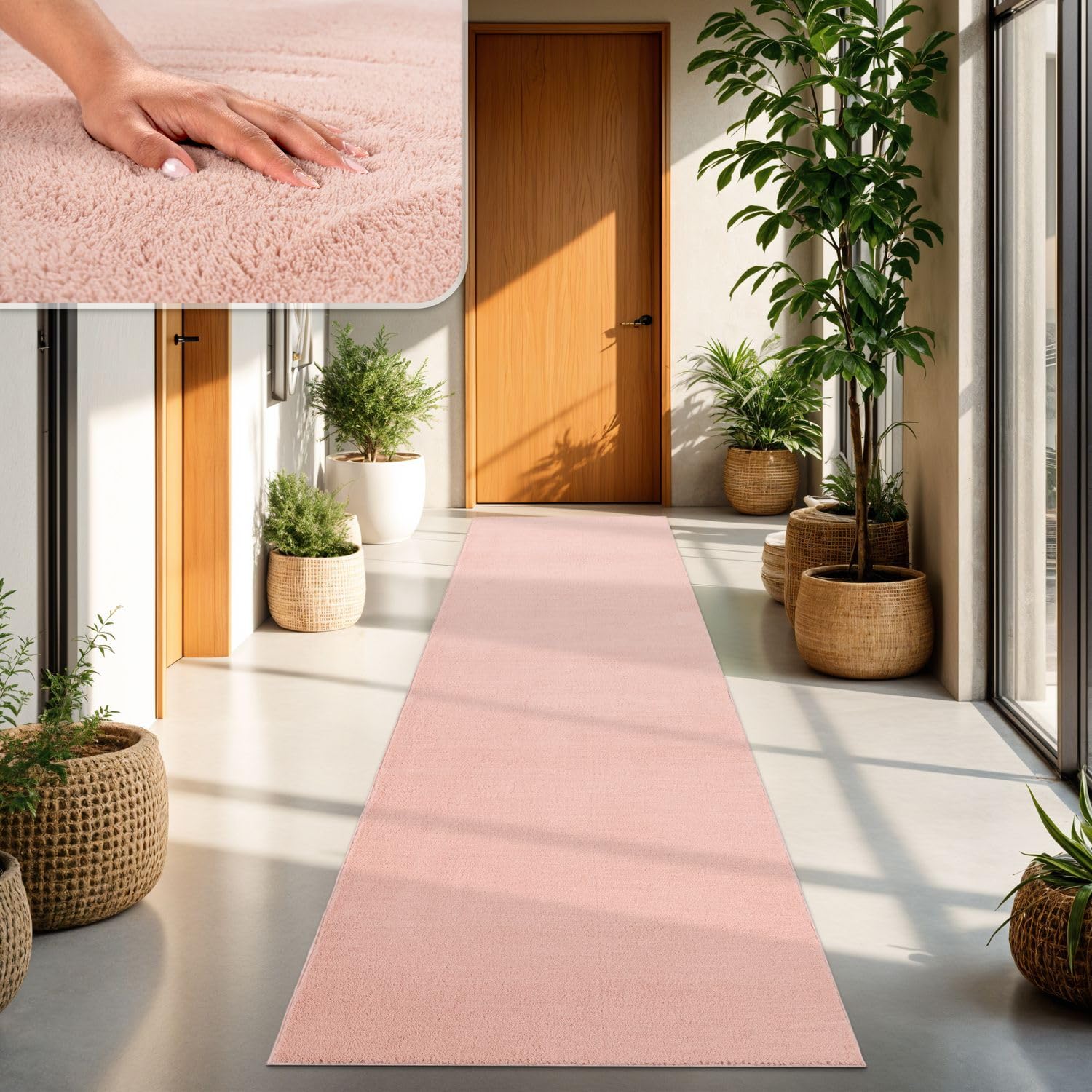 TT Home Wohnzimmer Teppich Kurzflor Anti-Rutsch Rückseite Unifarben Modern Waschbar