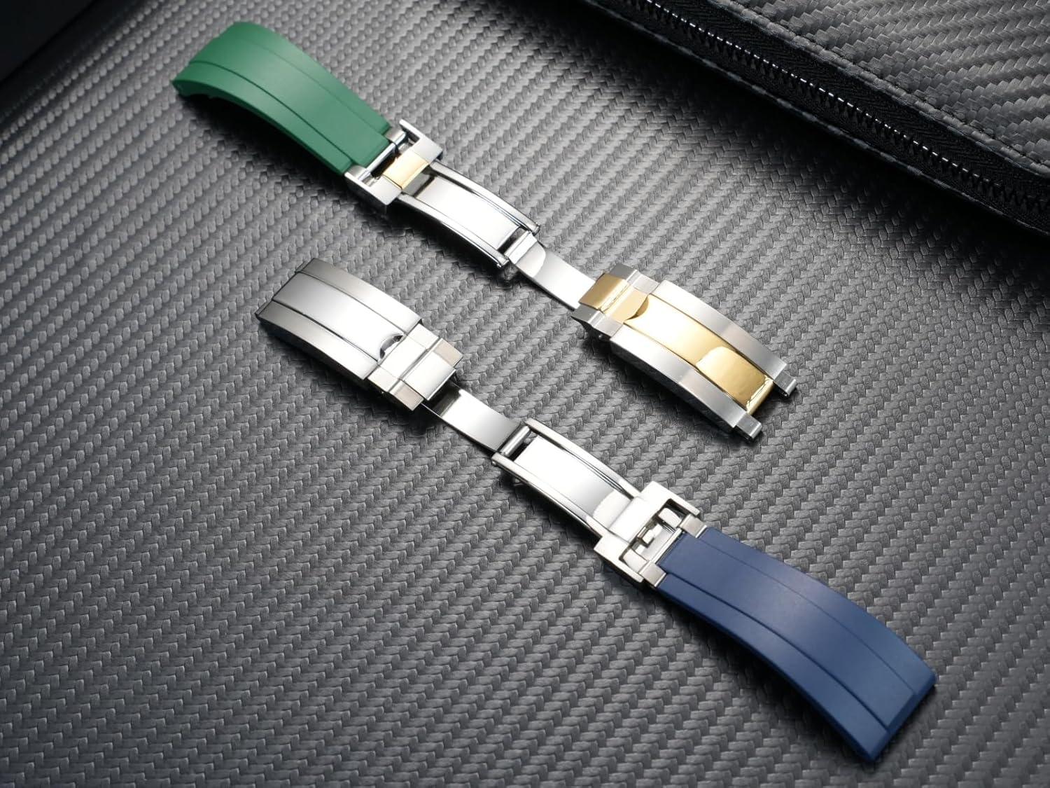 Compatible with ROLEX Submariner (Black/Blue/Green), GMT-Master, Daytona, GMT-Master II, Sea-Dweller, Yacht-Master Curved End Silicone Strap Accessories - 20mm