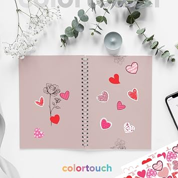 ملصقات القلب Colortouch - ملصقات عالية الجودة لتزيين وتغليف الهدايا الخاصة بك - 112 قطعة من الملصقات بأحجام مختلفة وأشكال مختلفة