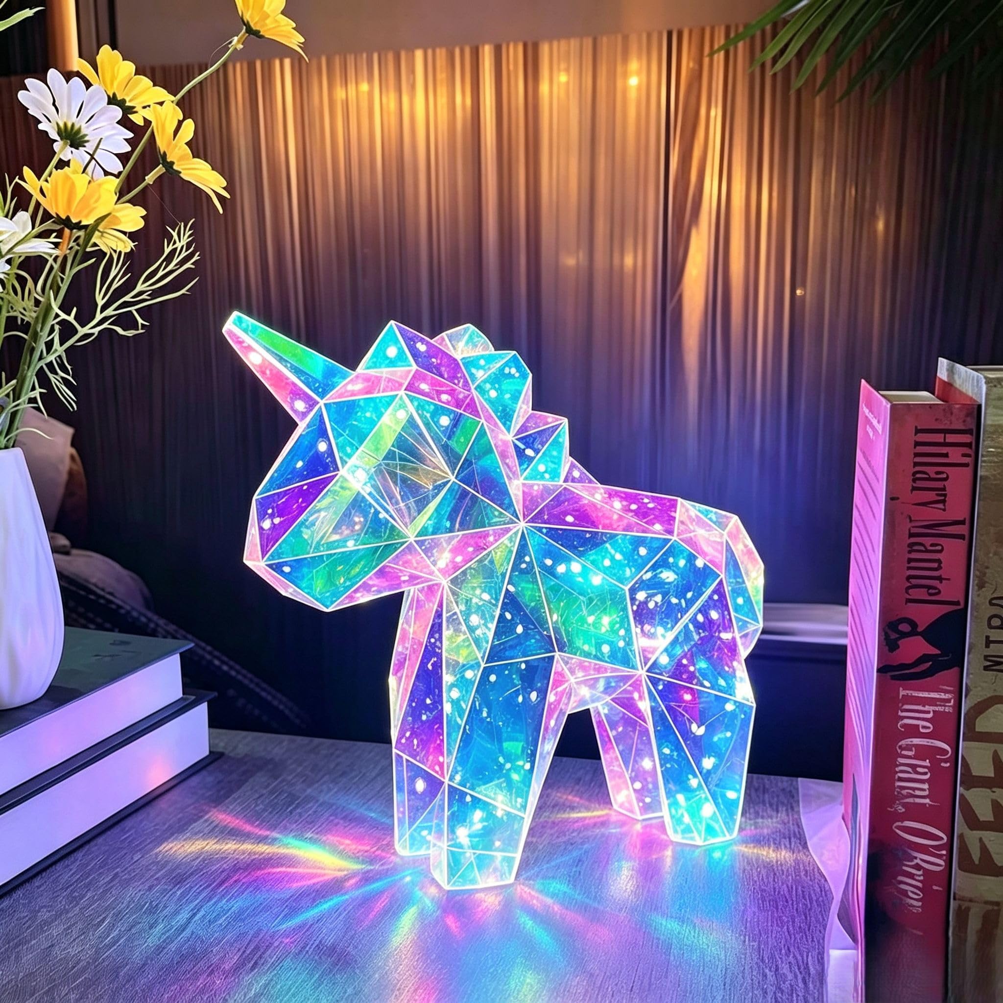 Jemnpela Prismatic Iridescent LED Night Light USB Powered 3D Prisms with Colorful Refractive Effects Decoration Lamp for Holidays Christmas Halloween