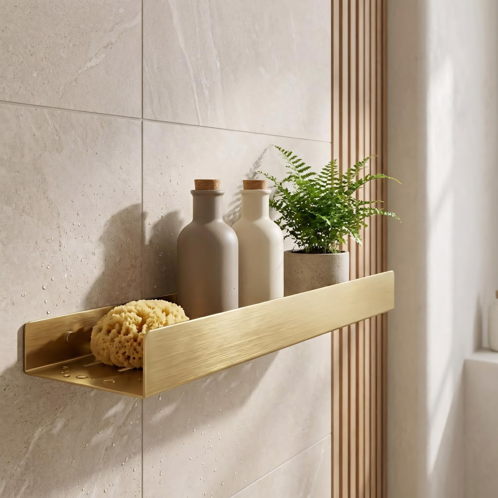 Rea Estante de baño Sf04-600-Bg Brushed Gold, Práctico y Elegante, para organizar Tus Esenciales de Aseo - 60X9X5CM