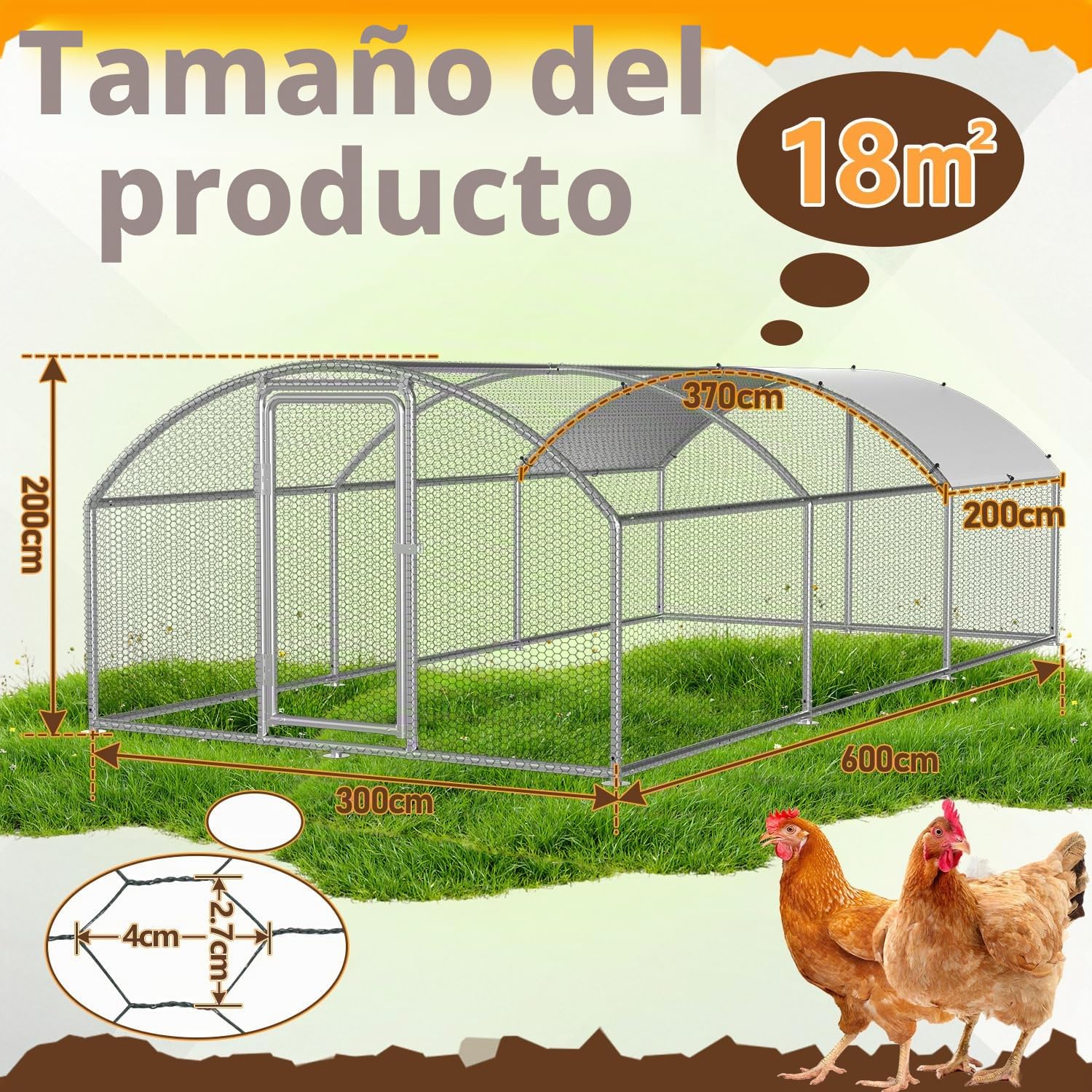 Gallinero de 3 x 6 x 2 m, techo abovedado, valla para aves de corral, con candado de acero galvanizado y lona impermeable de polietileno, fácil de limpiar