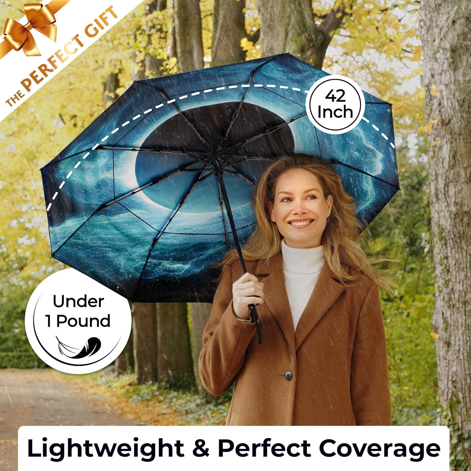 TUMELLA Strongest Windproof Travel Umbrella (Compact, Superior & Beautiful), Small, Wind-Tested, Light & Portable, Automatic Folding Rain Umbrella, Durable Premium Grip, Fits Car and Backpack - Image 5