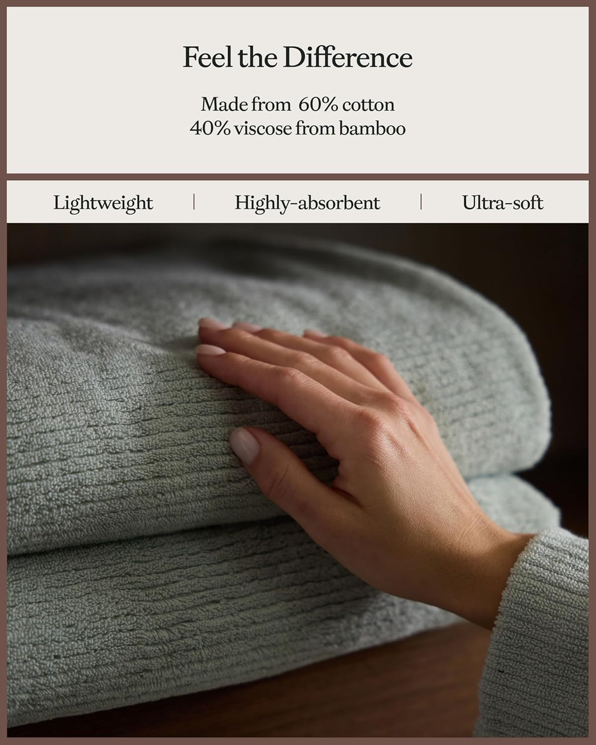 Cozy Earth Complete Ribbed Terry Bath Bundle - 60% Cotton 40% Viscose from Bamboo - Soft & Absorbent Cotton Bath Towel Set - 4 Washcloths, 2 Hand Towels, 2 Bath Towels, 2 Bath Sheets - Laurel