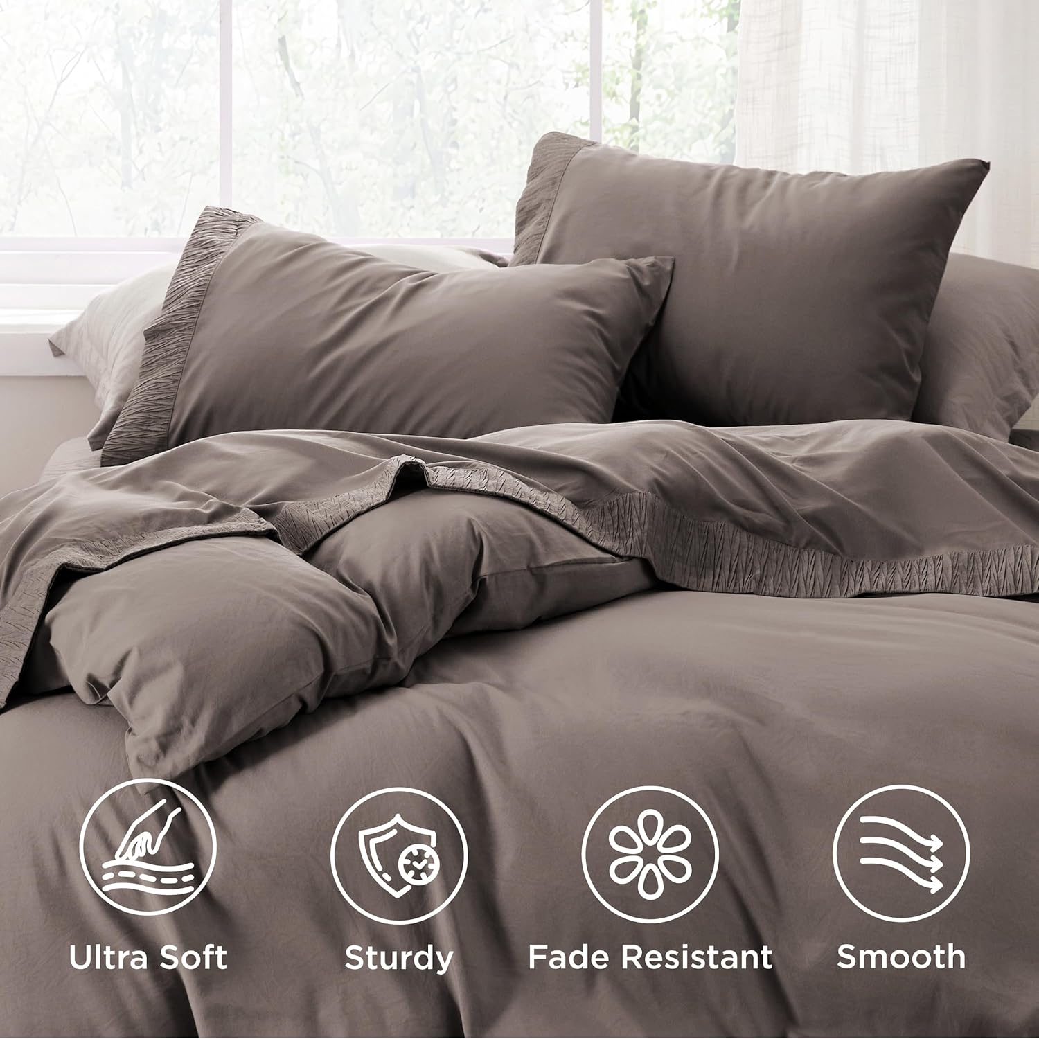 Bedsure Twin Sheets Set - 3 Pieces Soft Twin Bed Sheets - Breathable & Cooling - Hotel Luxury - Easy Care Polyester Microfiber Bedding for Women, Men, Taupe Gray thumbnail