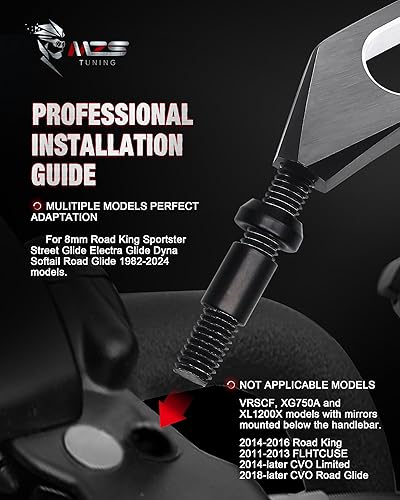 Miniatura 6 de MZS Espejos de motocicleta negros, M8 para retrovisor, accesorios laterales, flecha de barra hueca compatible con Sportster Road King Street Glide