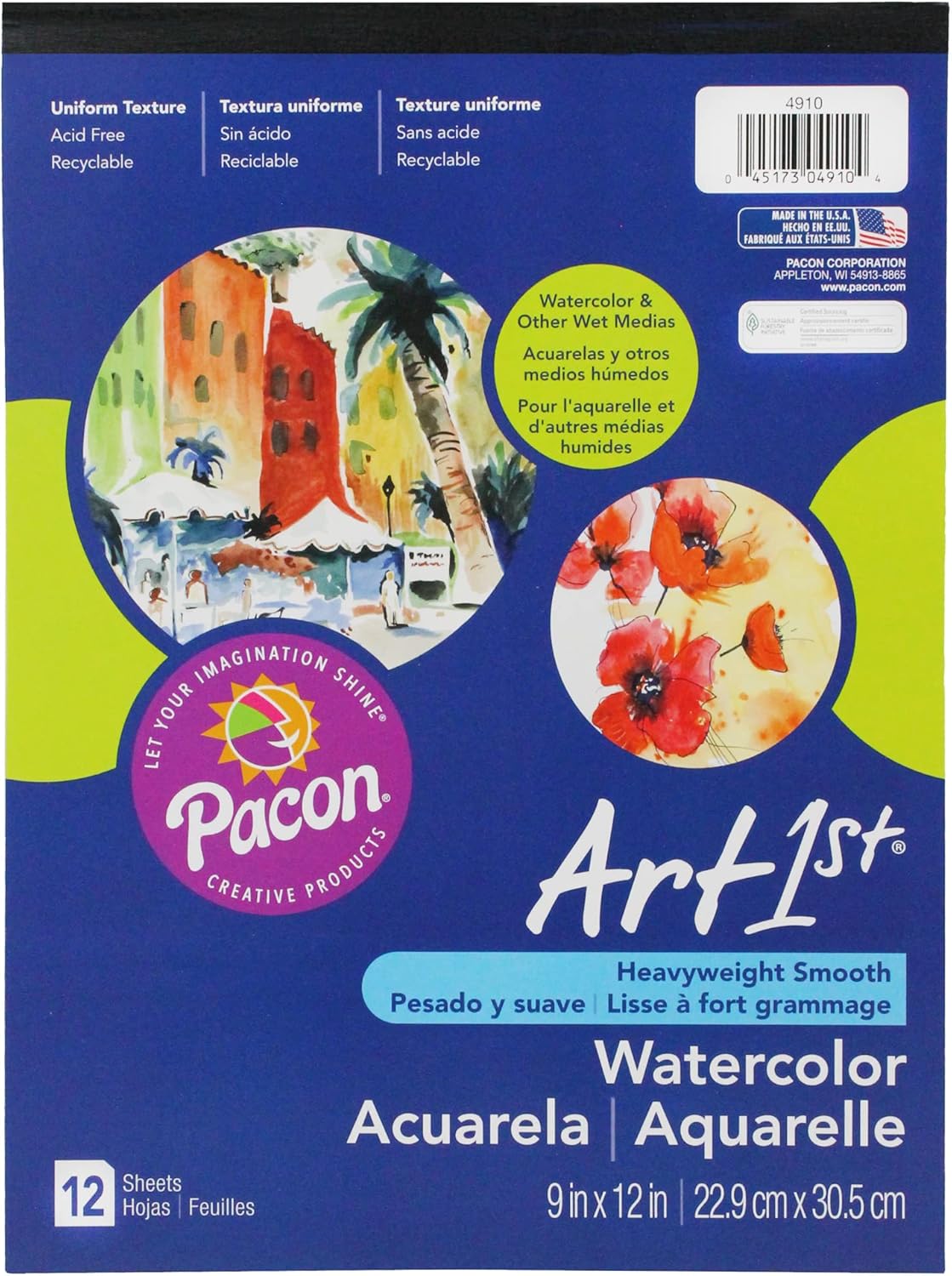 UCreate Watercolor Pad, 90 lb., 9" x 12", 12 Sheets, Pack of 6