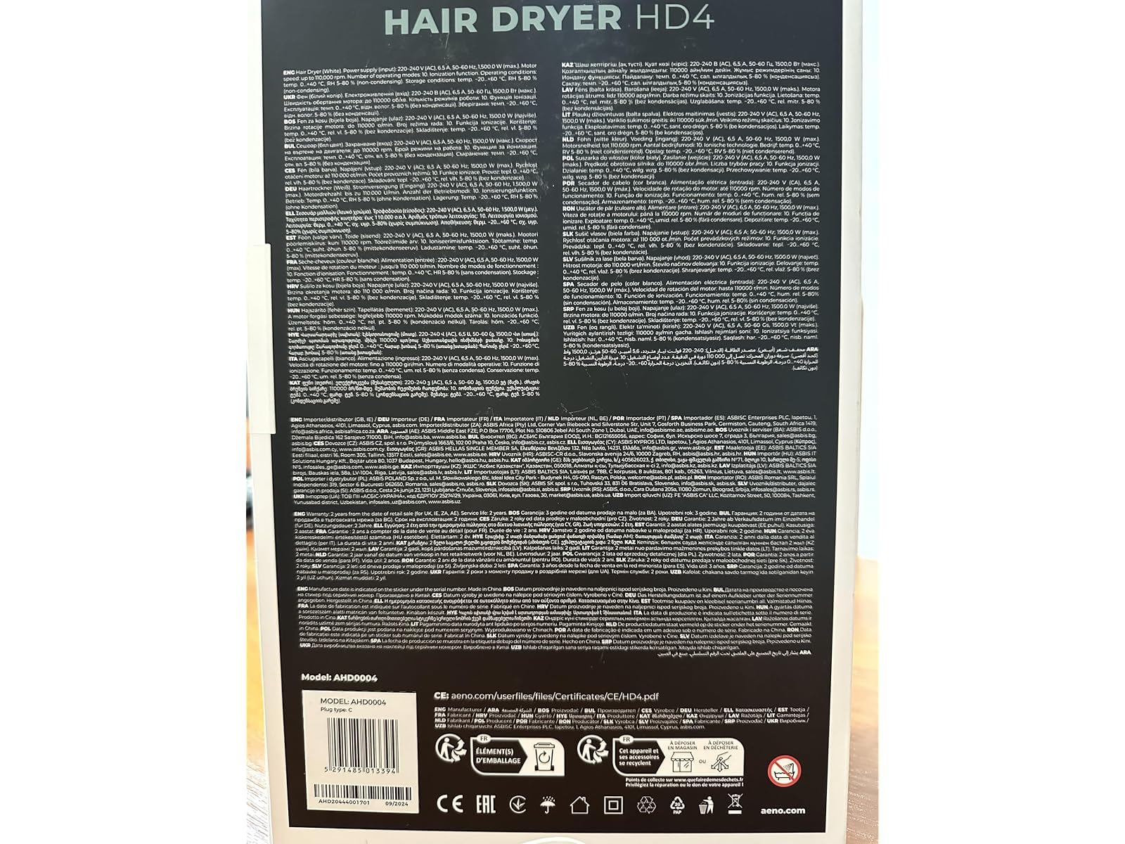AENO Haartrockner HD4 1500W Magnetische Aufsätze Ionentechnologie NTC Sensor 5 Temperatur & 2 Geschwindigkeitsmodi Überhitzungsschutz Cool Shot Funktion Haartrockner für Zuhause und Reisen Weiß