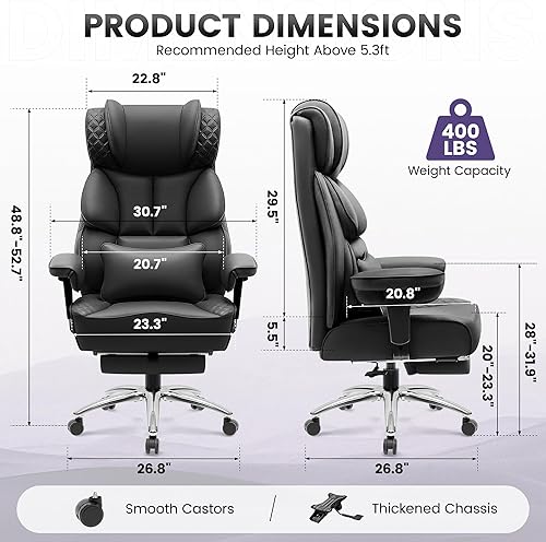 Miniatura 2 de Silla de escritorio de oficina, silla de juegos de cuero grande y alta con reposapiés, sillas de computadora reclinables ejecutivas ergonómicas