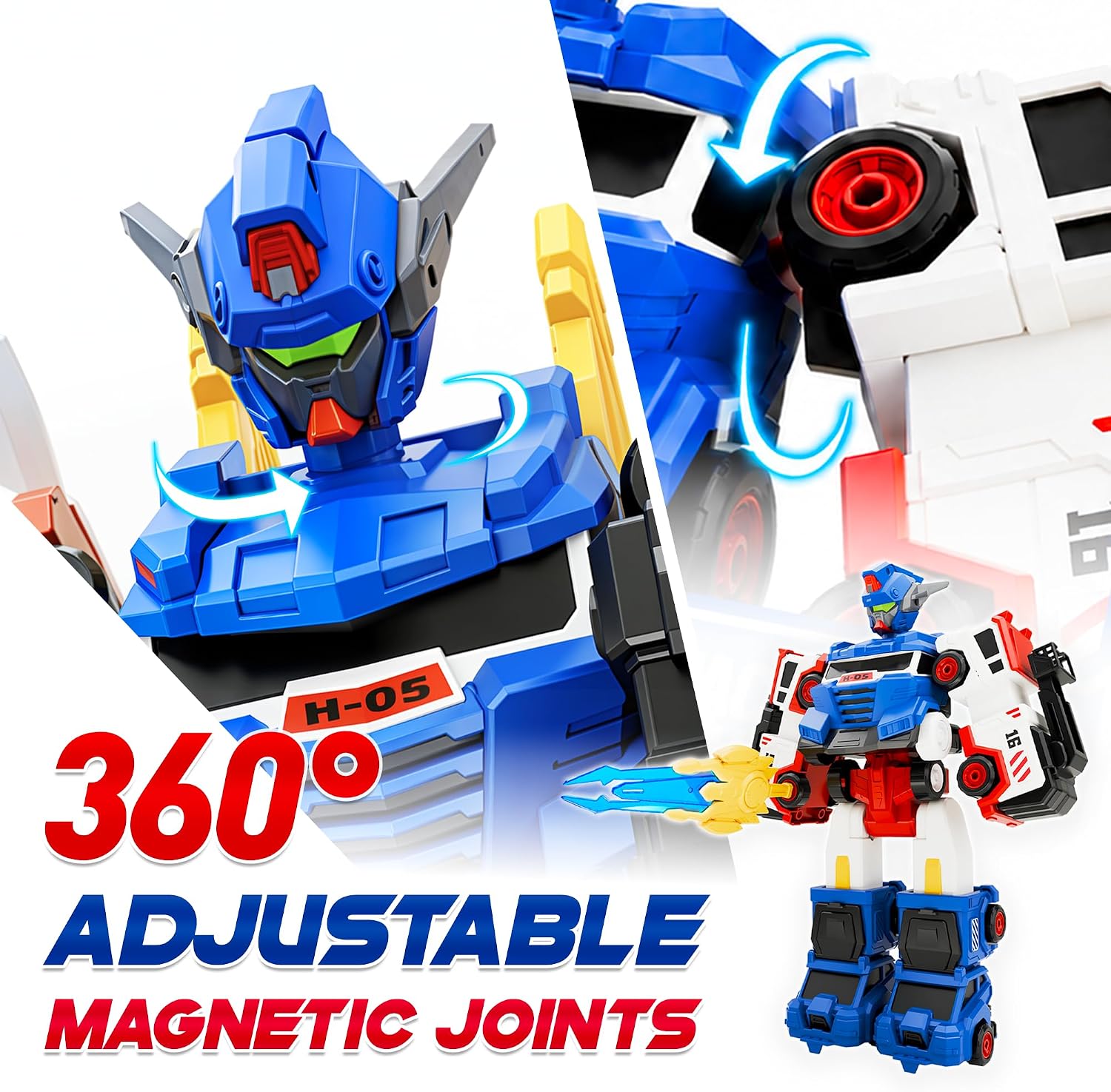 iPlay, iLearn Magnetic Transform Robot Toy w/Wing, 5-in-1 Transforming Car | Kids Educational STEM Building Figure Set, Toddler Assemble Large Robot Toy, Cool Birthday Gift 3 4 5 6 7 8 Year Old Boy Girl