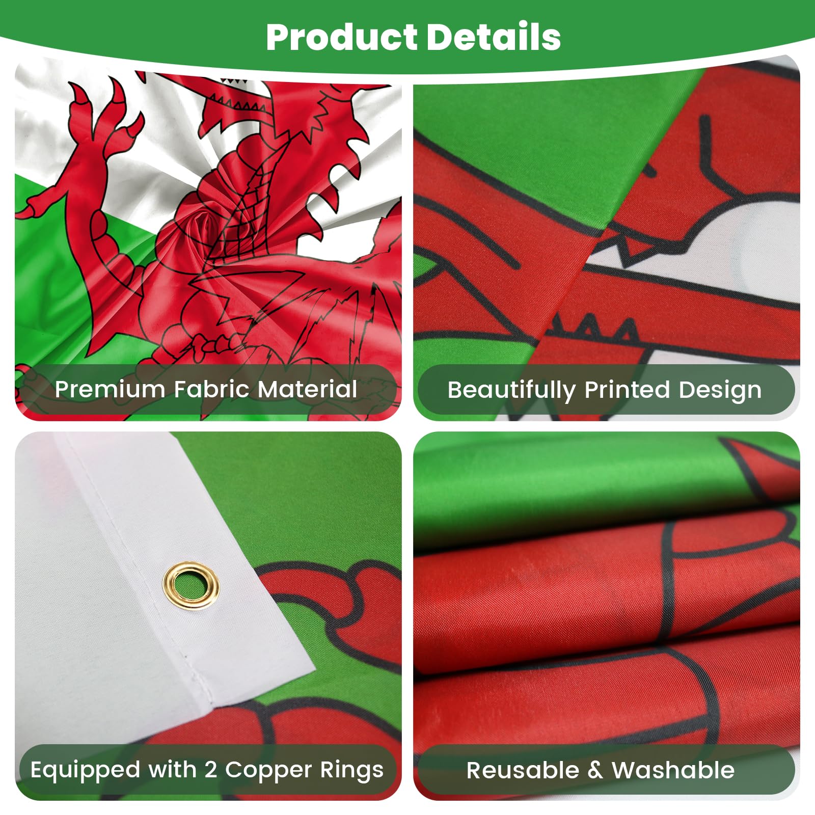 PartyYaa Welsh Flag, 5ft x 3ft Wales Dragon Flag for St.David's Day Decoration, Single Side with 2 Brass Eyelets, Waterproof - Image 3