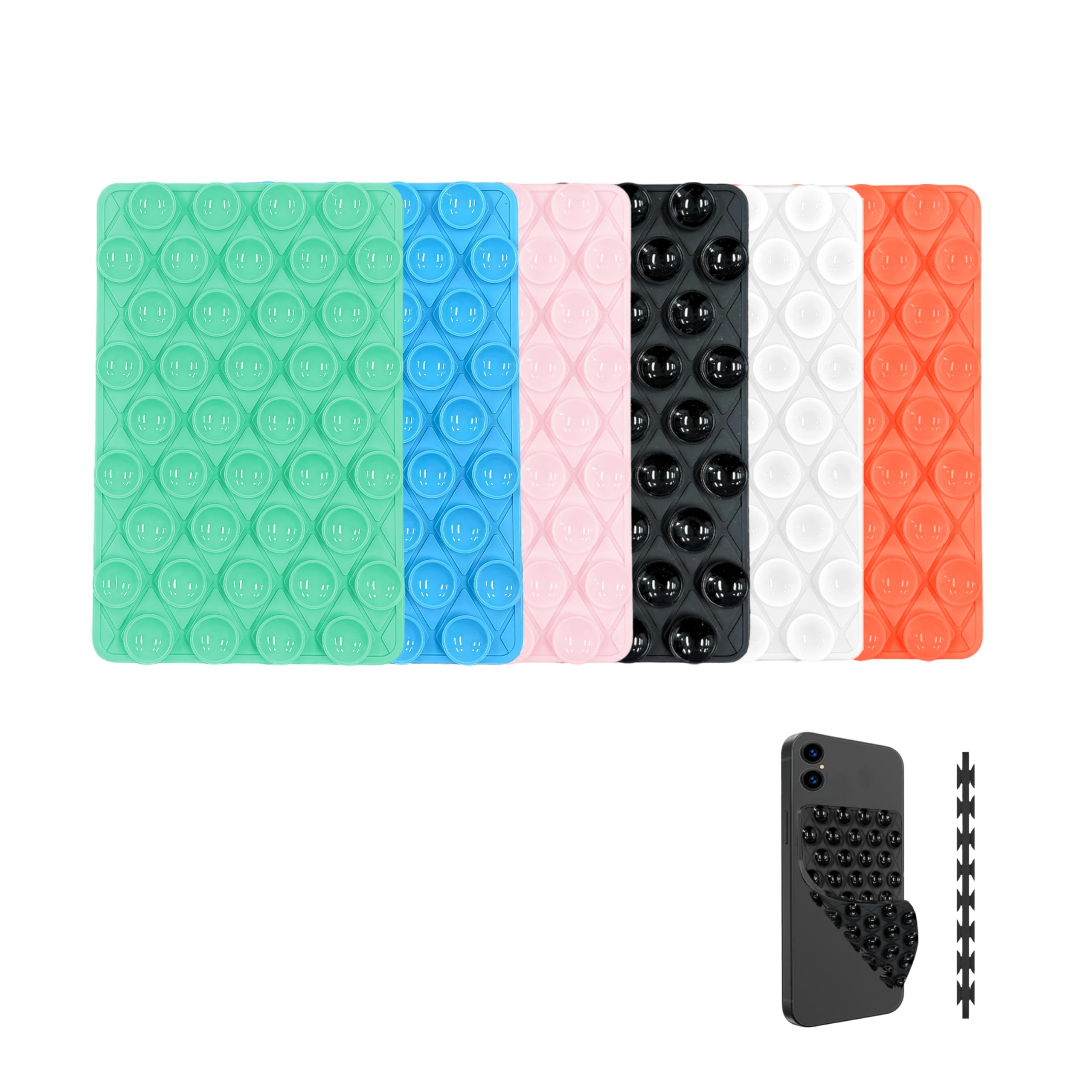 Photo 1 of Rwotlls 6 Pack Silicone Double-Sided Suction Cup Phone Case Detachable Mount, Hands-Free Strong Grip Holder Stand for Selfies and Videos (Pink+Blue+Black+White+Orange+Green)