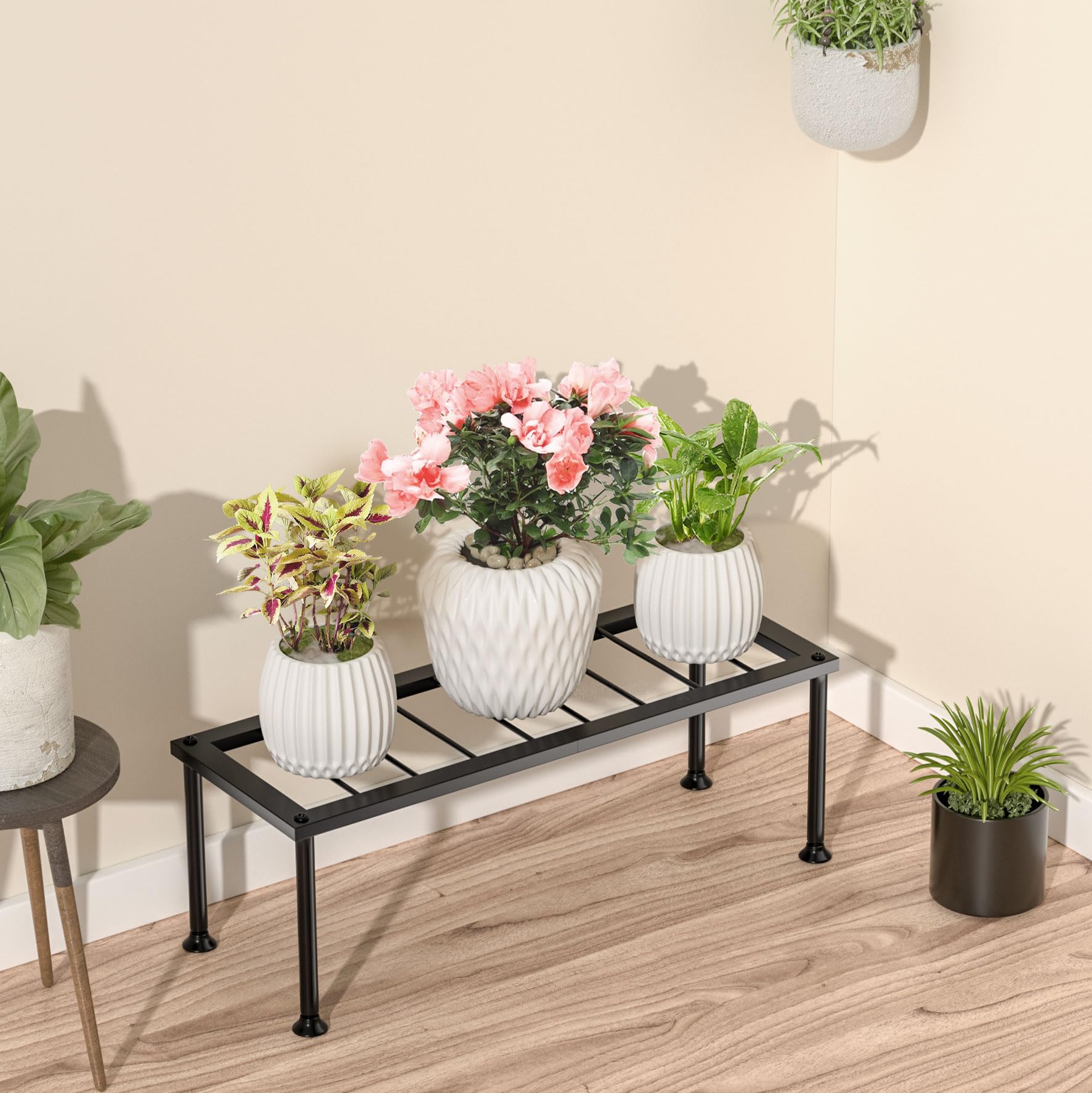 Josmimic Support pour plantes à 1 niveau : support échelle pour pot de fleurs – Support de pot de fleurs en métal robuste pour salon, terrasse, jardin, coin balcon et cour