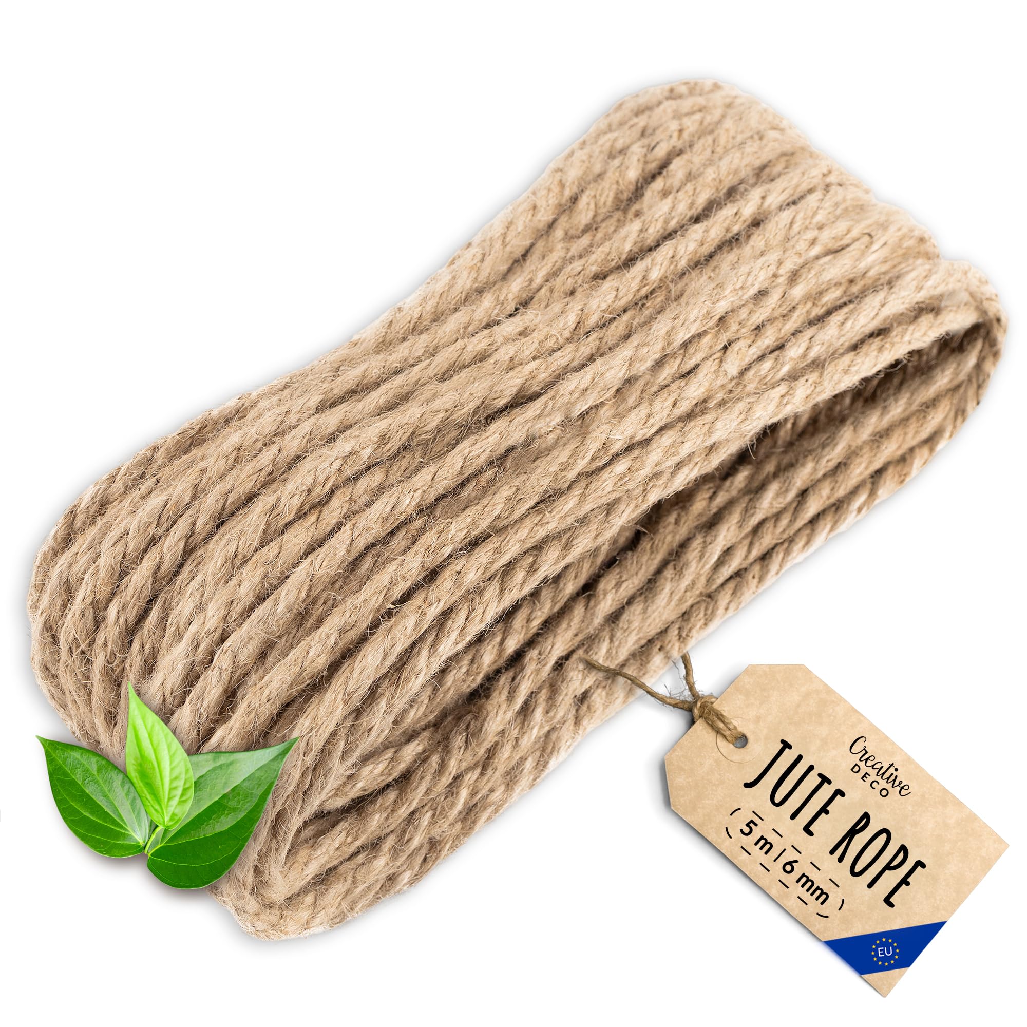 Creative Deco Thick Heavy Duty Jute Rope Natural Brown | 5mx6mm | Twisted — image 1