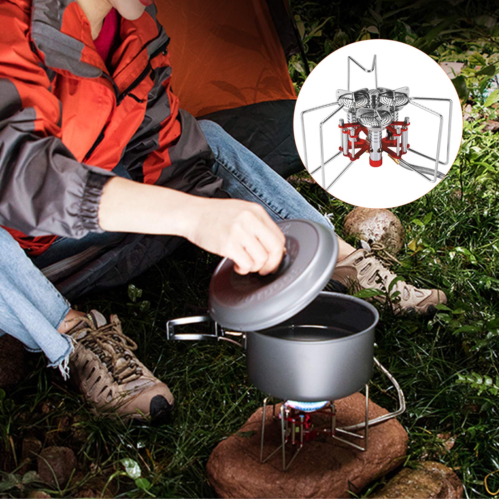Bulin fornello da Campeggio con accensione piezoelettrica, fornello a Gas Pieghevole Antivento, Adatto per Outdoor, Campeggio, Trekking, Escursionismo e Picnic