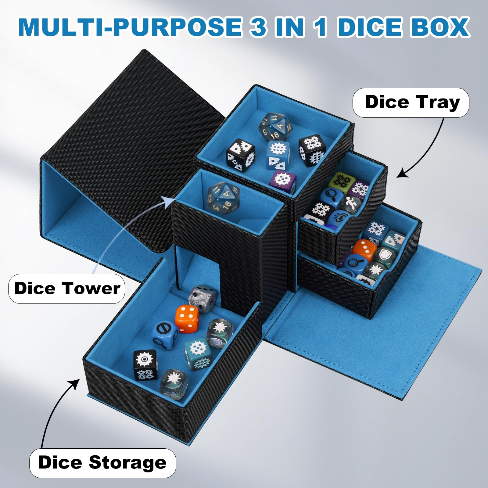 Jaffzora 3 in 1 Dice Tower & Storage Box, Magnetic Leather Dice Tray & Dice Roller - Image 2
