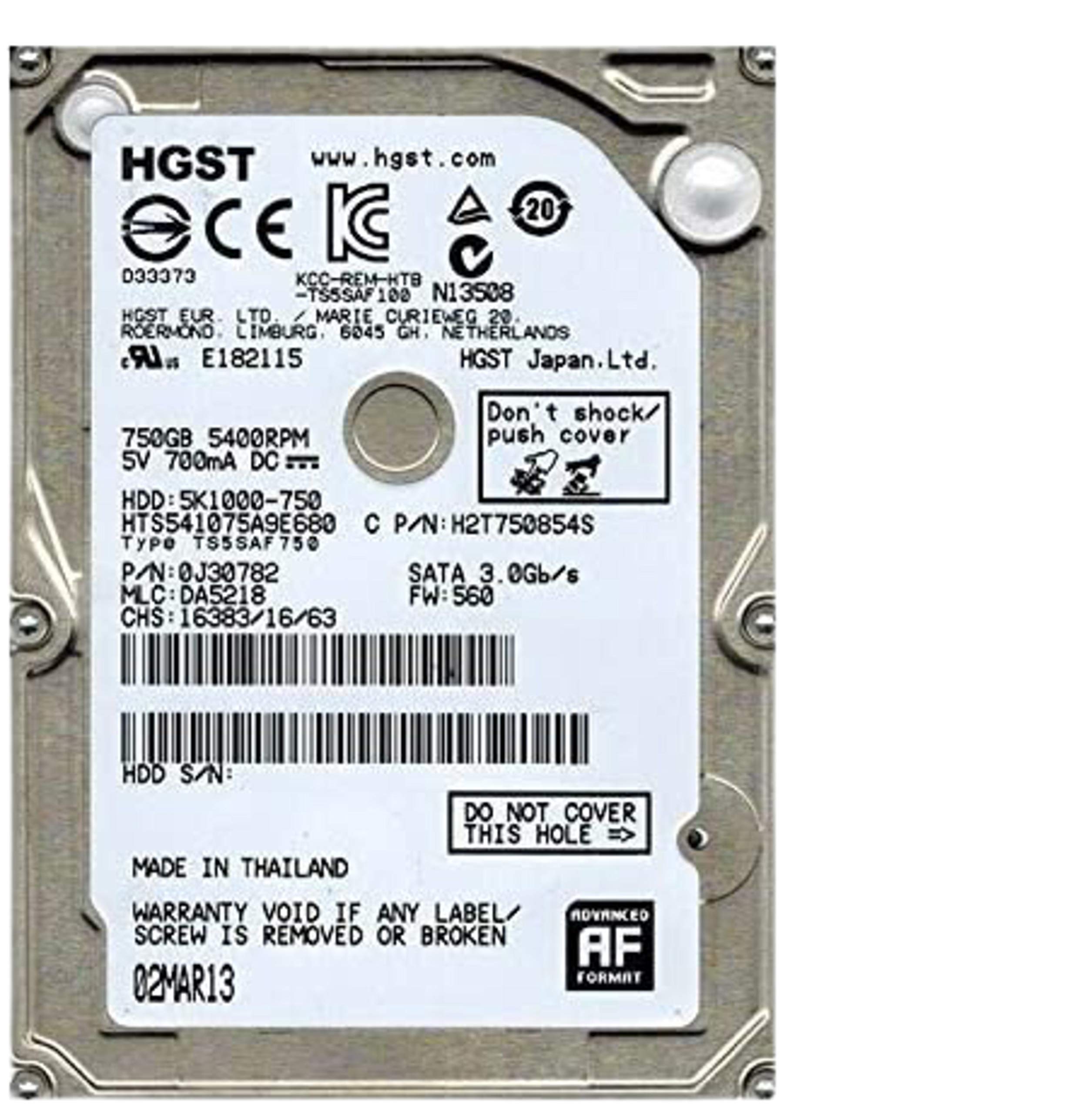 Disco Rigido 750Go SATA 2.5" Hgst HTS541075A9E680 Laptop 8Mo